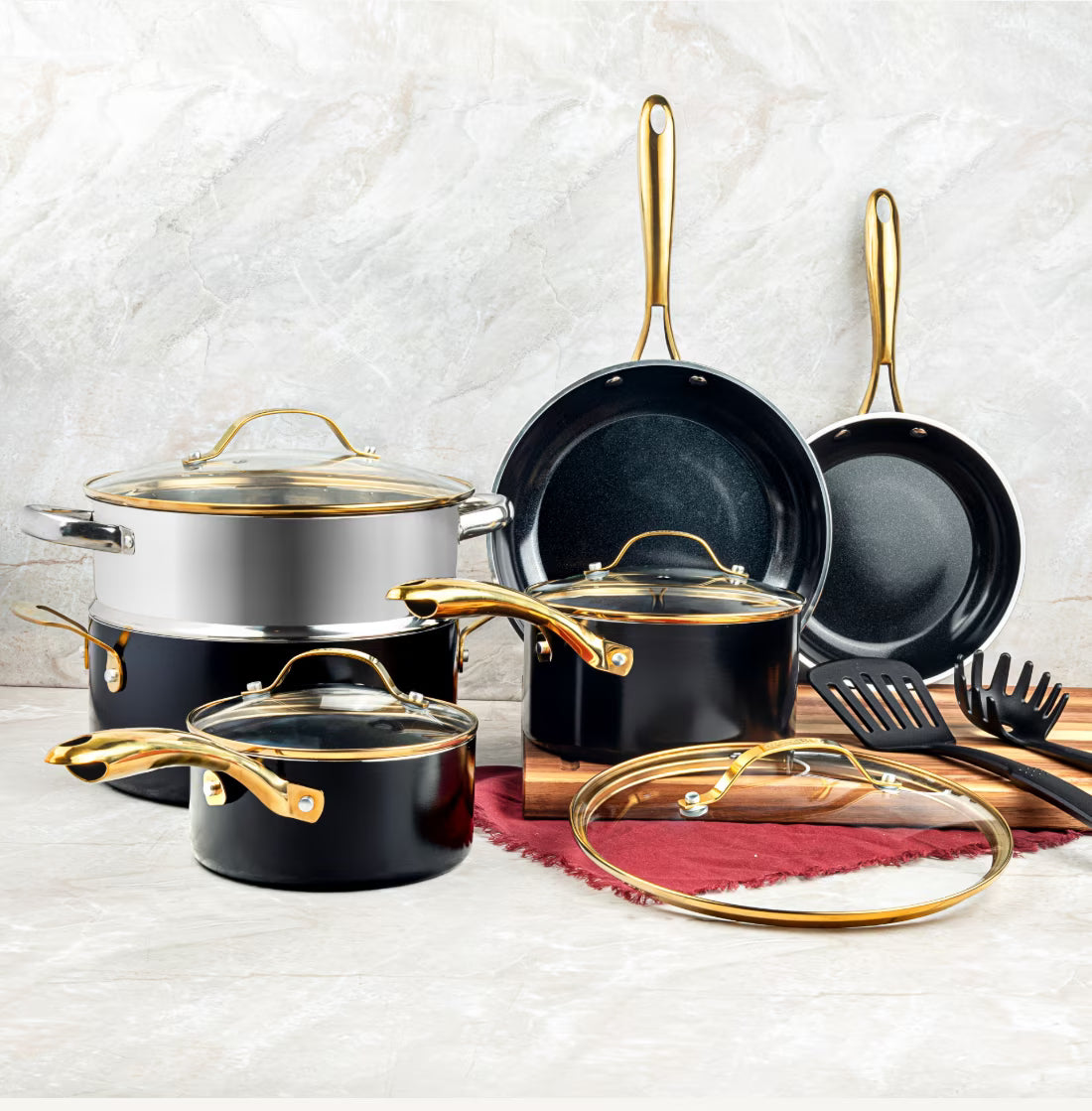 2026 New Gotham Steel 15 Pc Ceramic Cookware Set Nonstick, Ceramic Pots and Pans Set Non Stick with Steamer & Cooking Utensils, Non Toxic, Premium Stay Cool Handles, Oven & Dishwasher Safe, Blue - Image 3