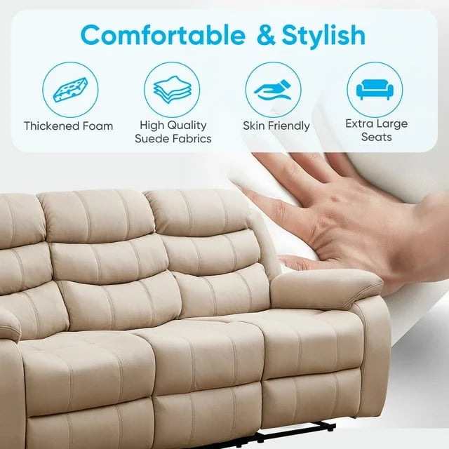 2026 New MUZZ Modern Reclining Sofa,3-Seater Recliner Sofa with Cup Holders, Flip-Up Storage, Reversible Backrest and Footrest, Gray - Image 14