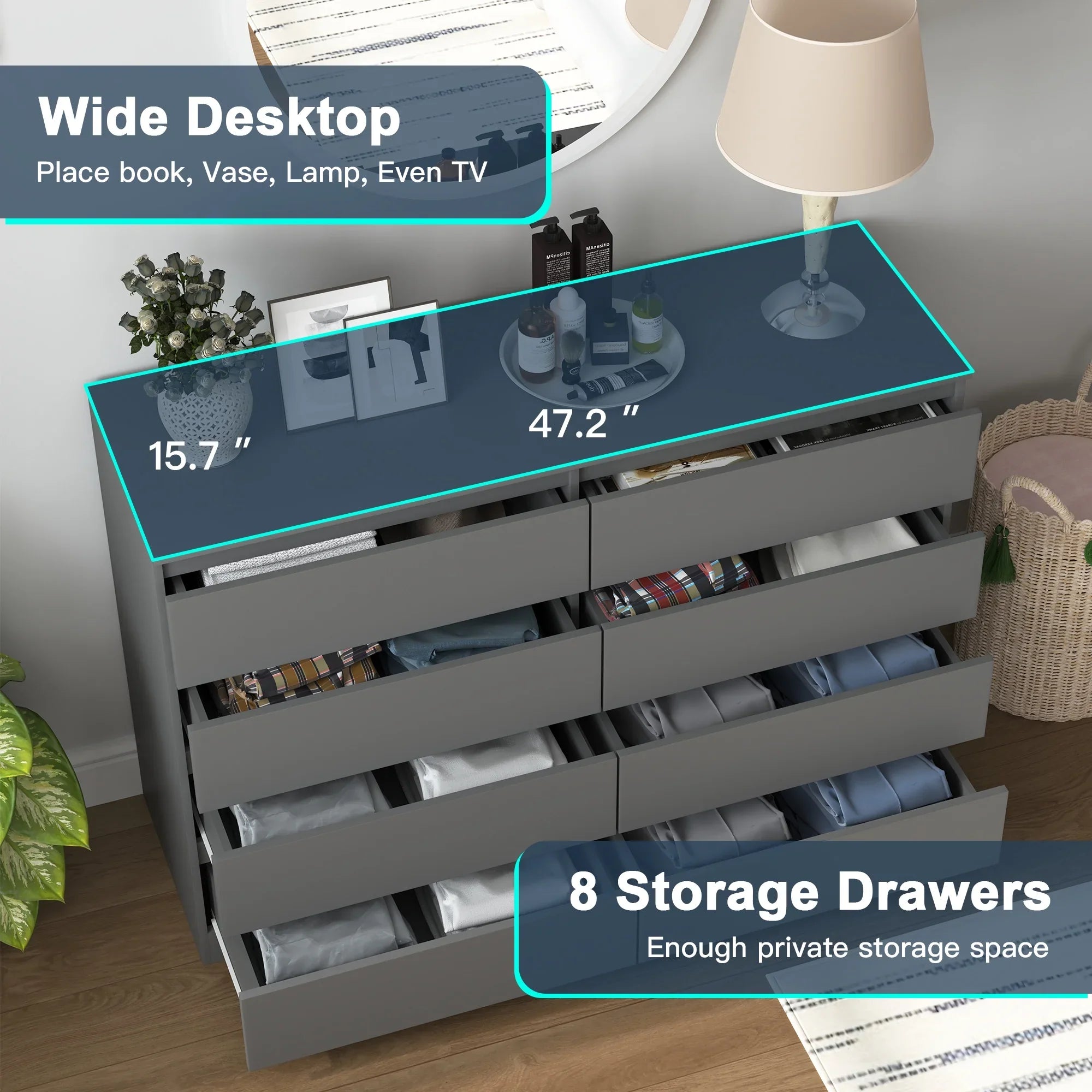 2026 New Kadyn Modern 6 Drawer Dresser Wood Cabinet,Dresser for Bedroom, Kitchen Storage Cabinet with Drawers, Chest of Drawers(Black) - Image 37