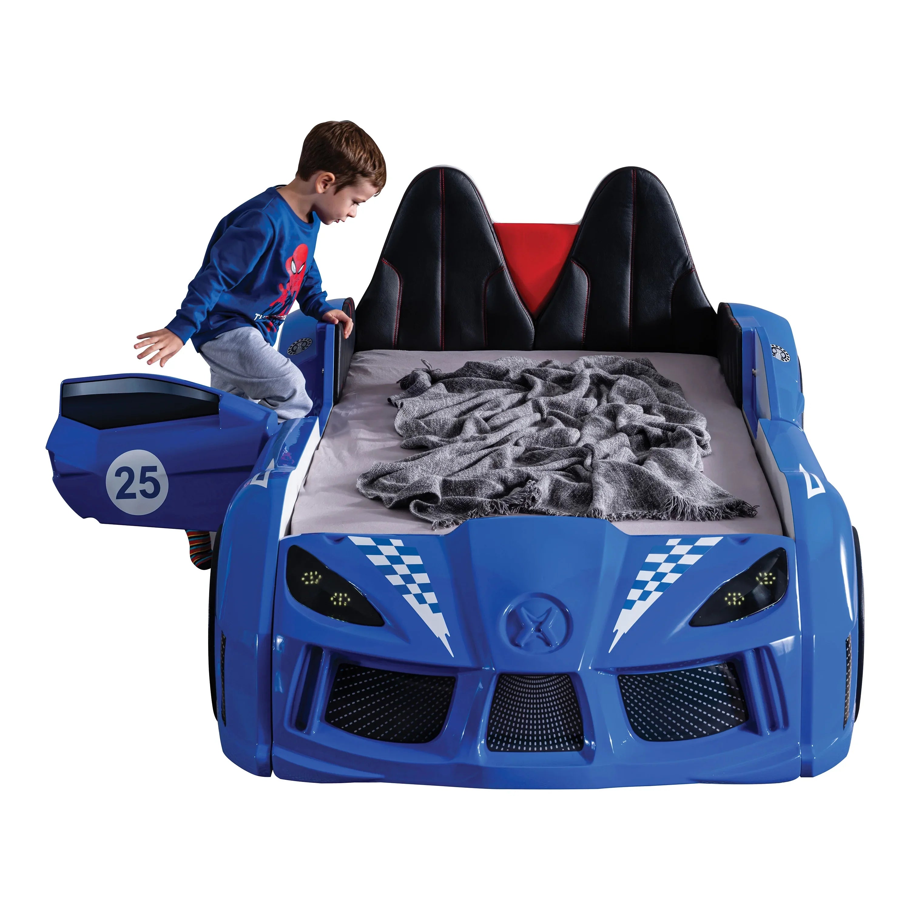 2026 New Furniture of America Dash Kids Plastic Twin Race Car Bed with LED and Sound, White - Image 39