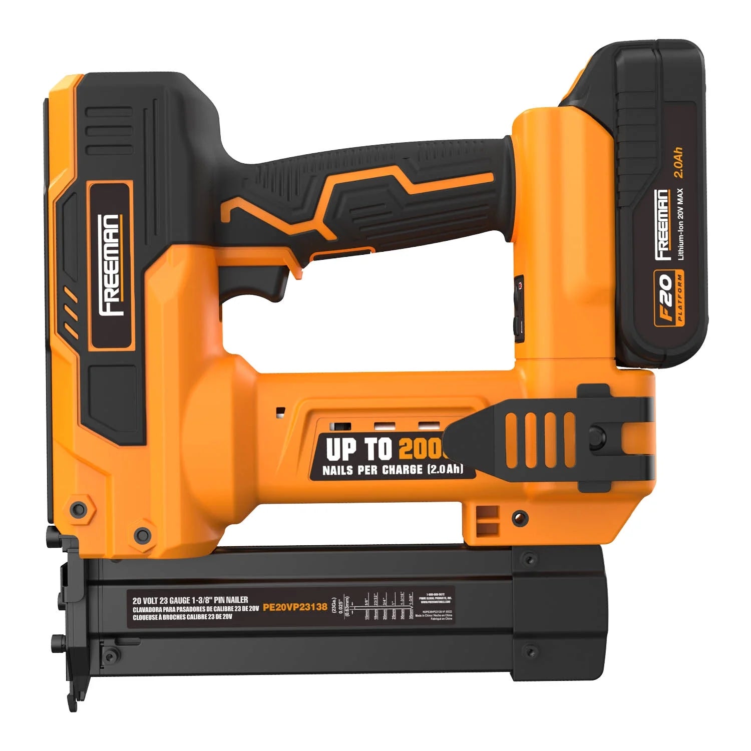 2026 New Freeman PE20VP23138 20 Volt Cordless 23-Gauge 1-3/8" Pin Nailer Kit with Lithium Ion Battery, Charger, Bag, and Nails (1000 Count) -C 2000 Shots per Charge - Image 3