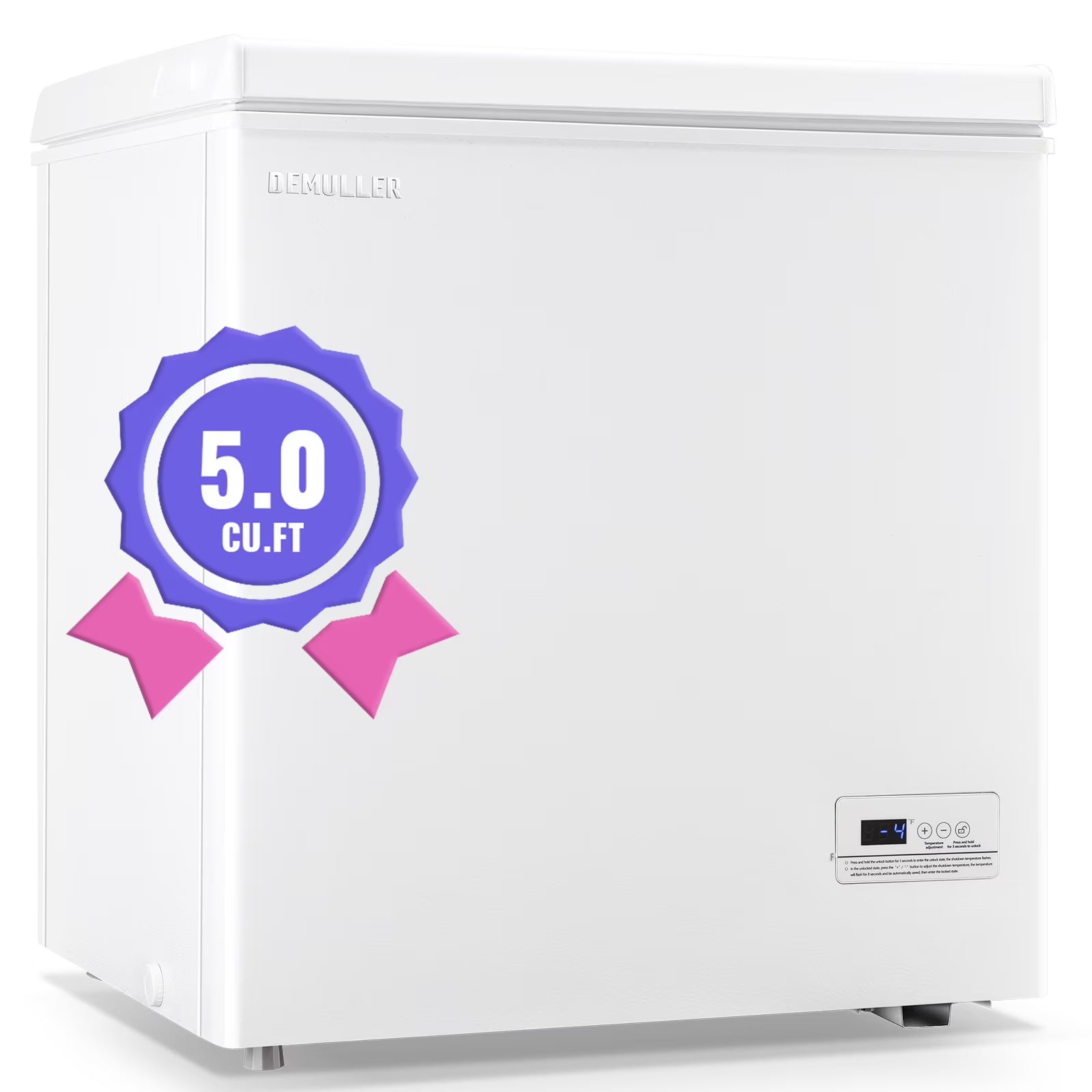 2026 New DEMULLER Chest Freezer 5.0 Cu. ft Deep Freezer with Two Hanging Baskets Top Open Door Freezer White