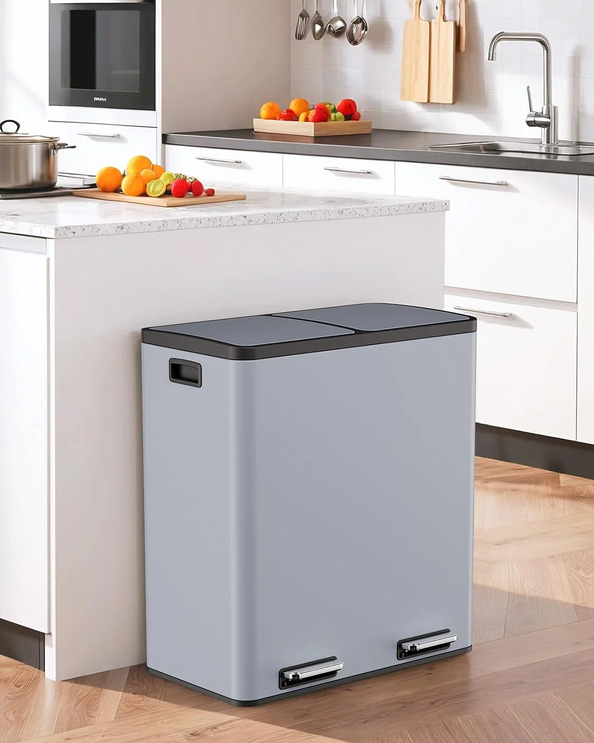 2026 New LAZY BUDDY Dual Garbage Can, Stainless Steel 16 Gallon Step Kitchen Trash Can with Soft-Close Lid, Double Compartment Garbage Recycling Bin - Image 55