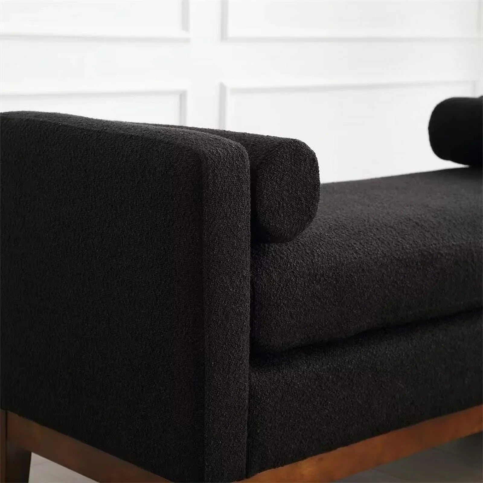 2026 New End of Bed Bench, 53.5" Boucle Fabric Upholstered Entryway Bench with Wood Legs & Bolster Pillows, Rolled Arm Cushioned Ottoman Foot Rest Long Stool Window Extra Seating for Bedroom, Ivory - Image 18
