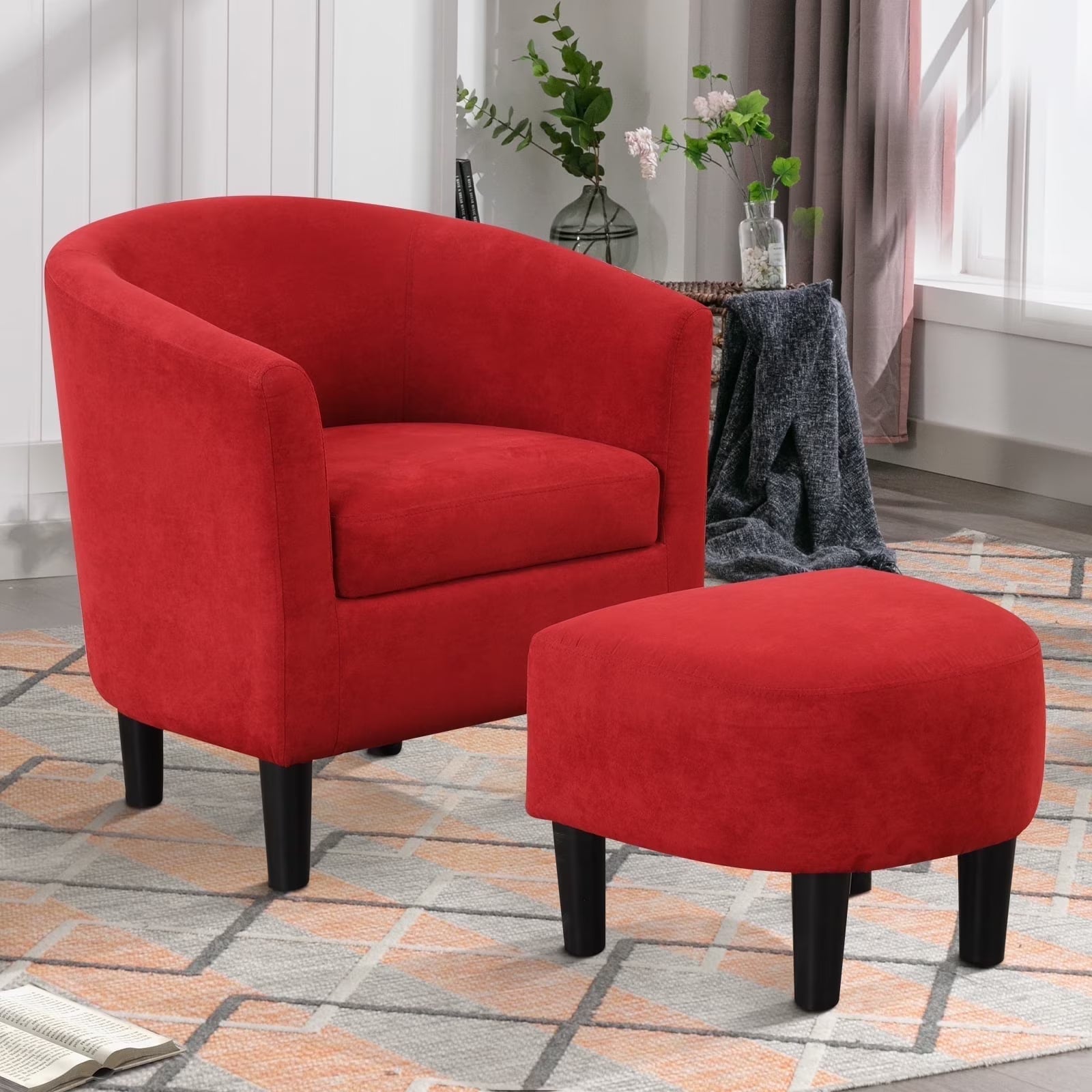 2026 New Bonzy Home Velvet Accent Chair with Ottoman for Living Room,Beige - Image 3