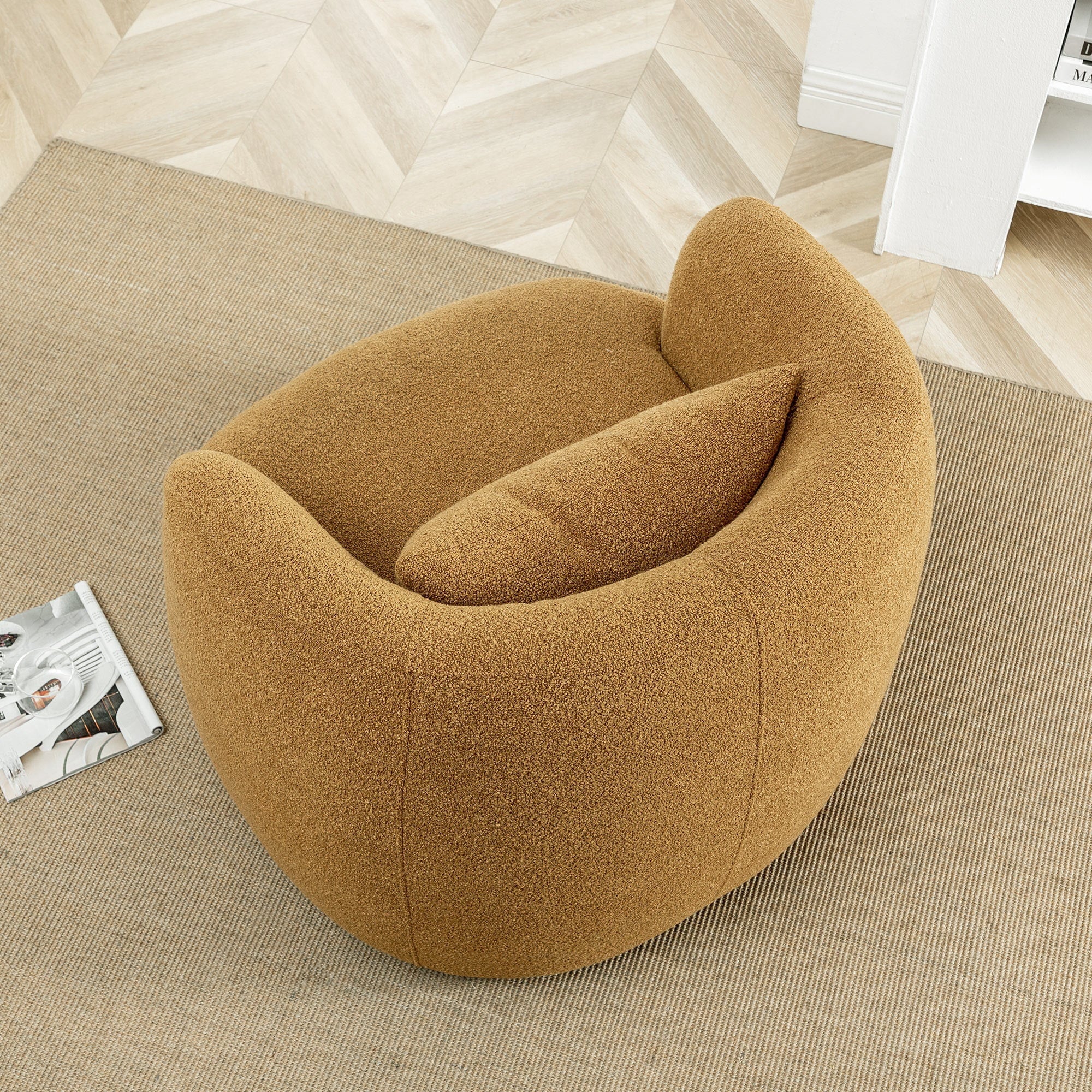2026 New 34" Wide Boucle Swivel Barrel Chair, No Assembly Round Upholstered Armchair Accent Chair Single Sofa Chair with Toss Pillow for Living Room and Bedroom, Taupe - Image 42