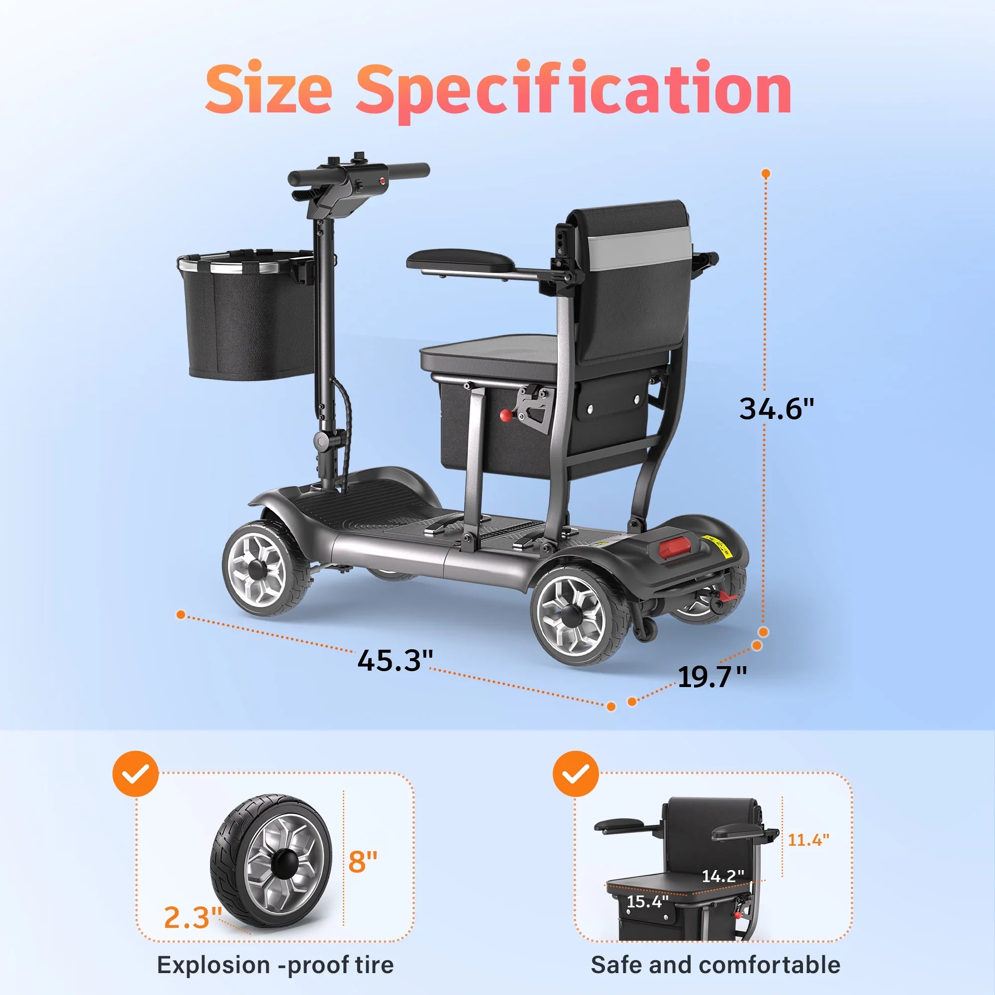 2026 New EAGLOG Light Weight 4 Wheels Mobility Scooter for Seniors, Electric Folding Wheelchair Device for Travel, Black - Image 9
