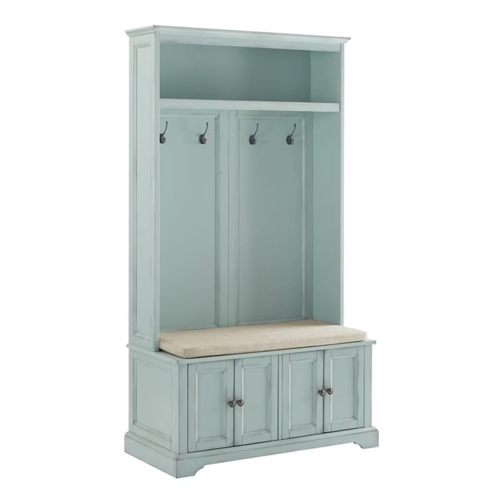 2026 New Bowery Hill Traditional Wood Hall Tree in Seafoam Blue/Oatmeal