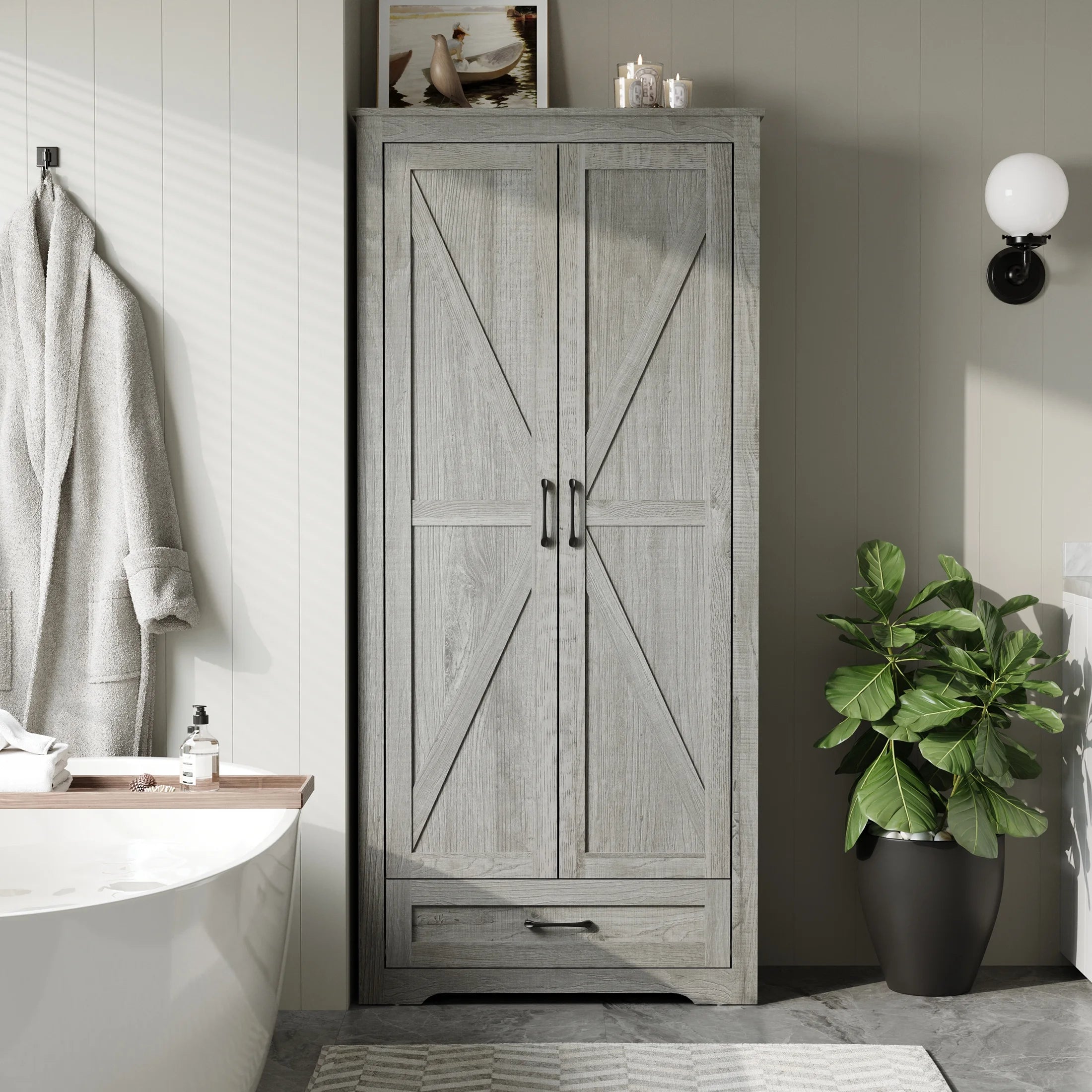 2026 New YouTrend 69" Tall Kitchen Pantry,Farmhouse Storage Cabinet with 2 Barn Doors 4 Adjustable Shelves and Large Drawer for Dining Room,Living Room,Bathroom,White - Image 18