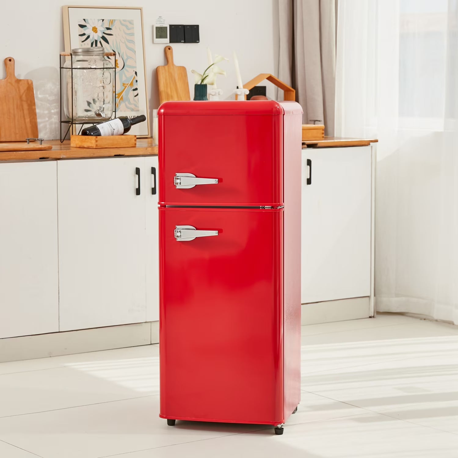 2026 New Harper & Bright Designs Double Door Mini Fridge with Freezer, 3.2 Cu.Ft Compact Refrigerator with Adjustable Shelf, Adjustable Thermostat and Reversible Door for Bedroom, Dorm, Home Office, White - Image 9