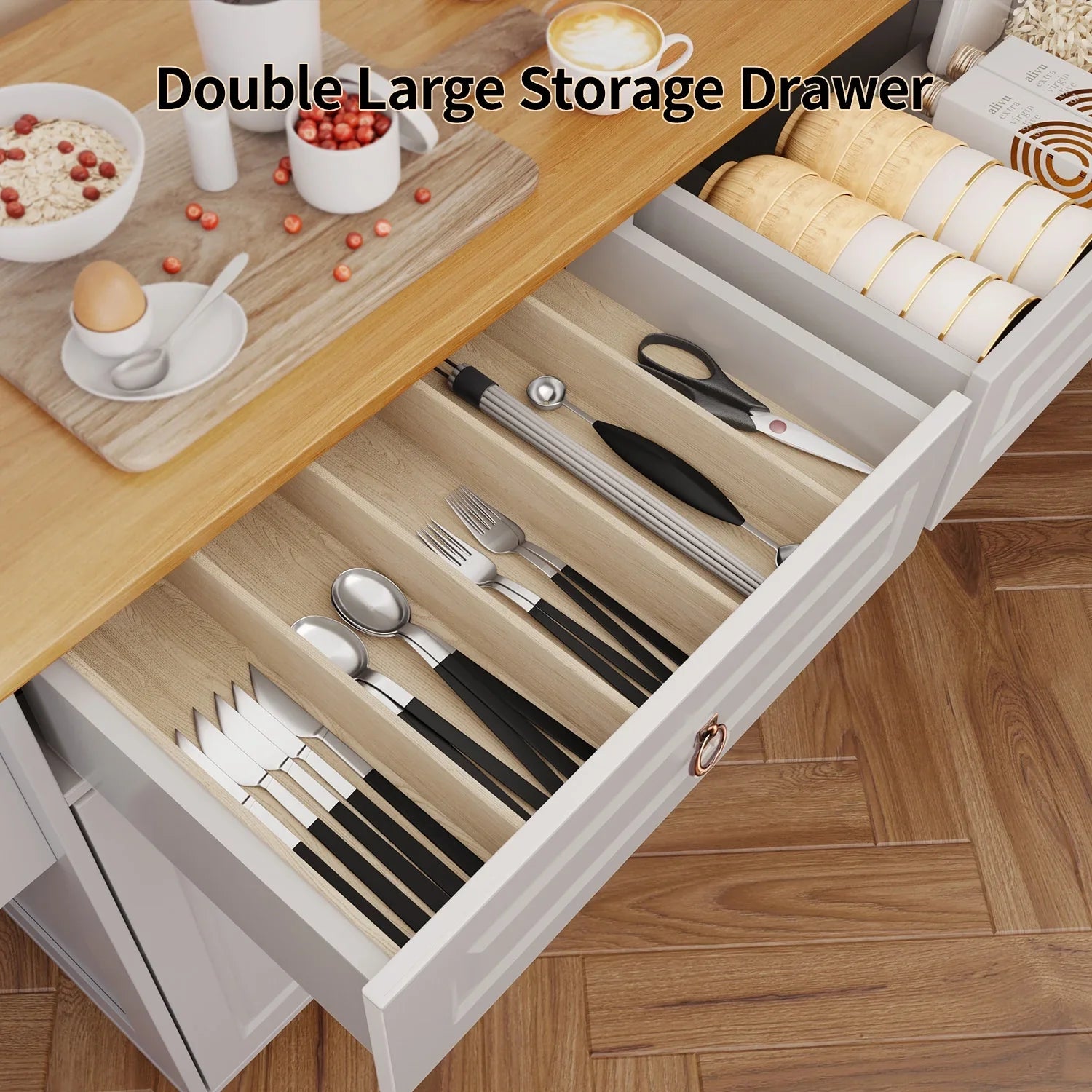 2026 New Lofka 52-Inch Kitchen Island with Storage on Wheels with Wood Drop Leaf, Ideal for Small Kitchens - Image 4