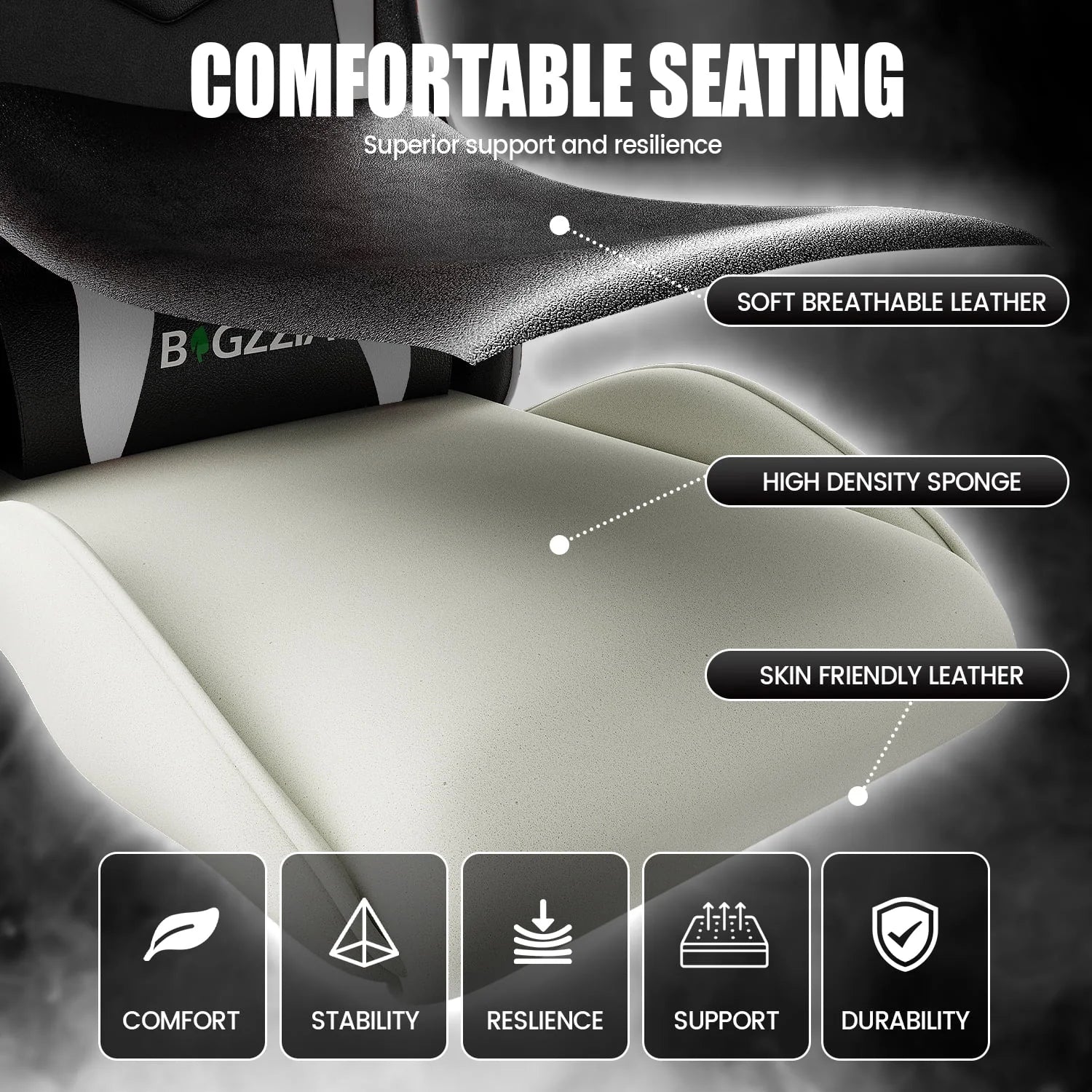 2026 New Bigzzia Gaming Chair Office Chair, Ergonomic Game Chair with Height Adjustable Headrest and Lumbar Support for Adults Teens, Black & White - Image 18