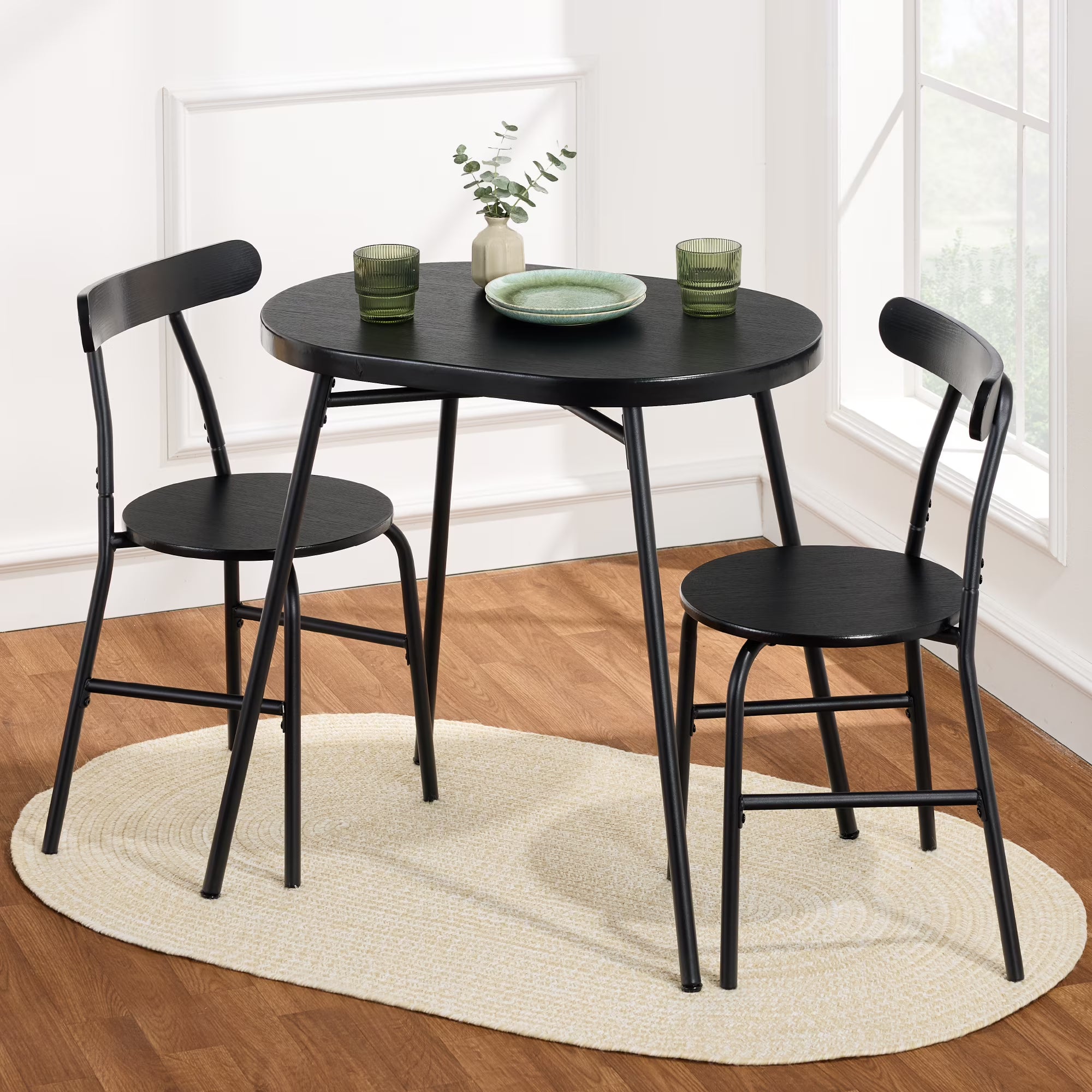 2026 New Best Choice Products 3-Piece Modern Oval Dining Table Set, Small Kitchen Dinette w/ 2 Chairs - Black/Black