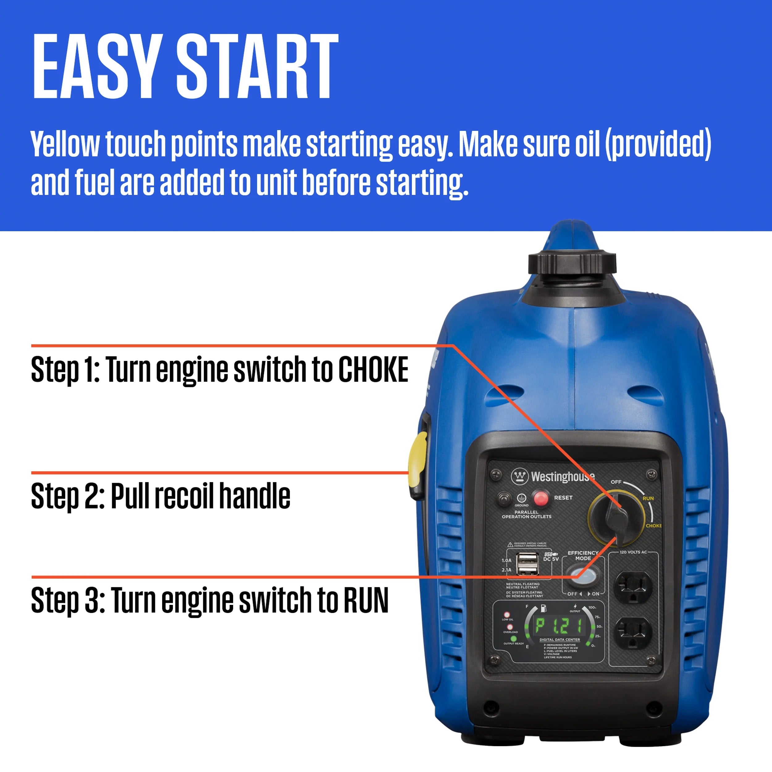 2026 New Westinghouse 2800 Peak Watt Super Quiet & Lightweight Portable Inverter Generator, Gas Powered, Parallel Capable, Long Run Time - Image 6
