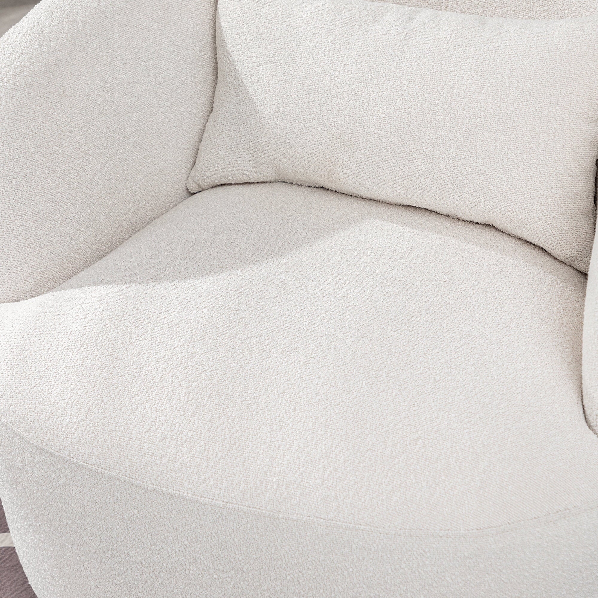 2026 New 34" Wide Boucle Swivel Barrel Chair, No Assembly Round Upholstered Armchair Accent Chair Single Sofa Chair with Toss Pillow for Living Room and Bedroom, Taupe - Image 17