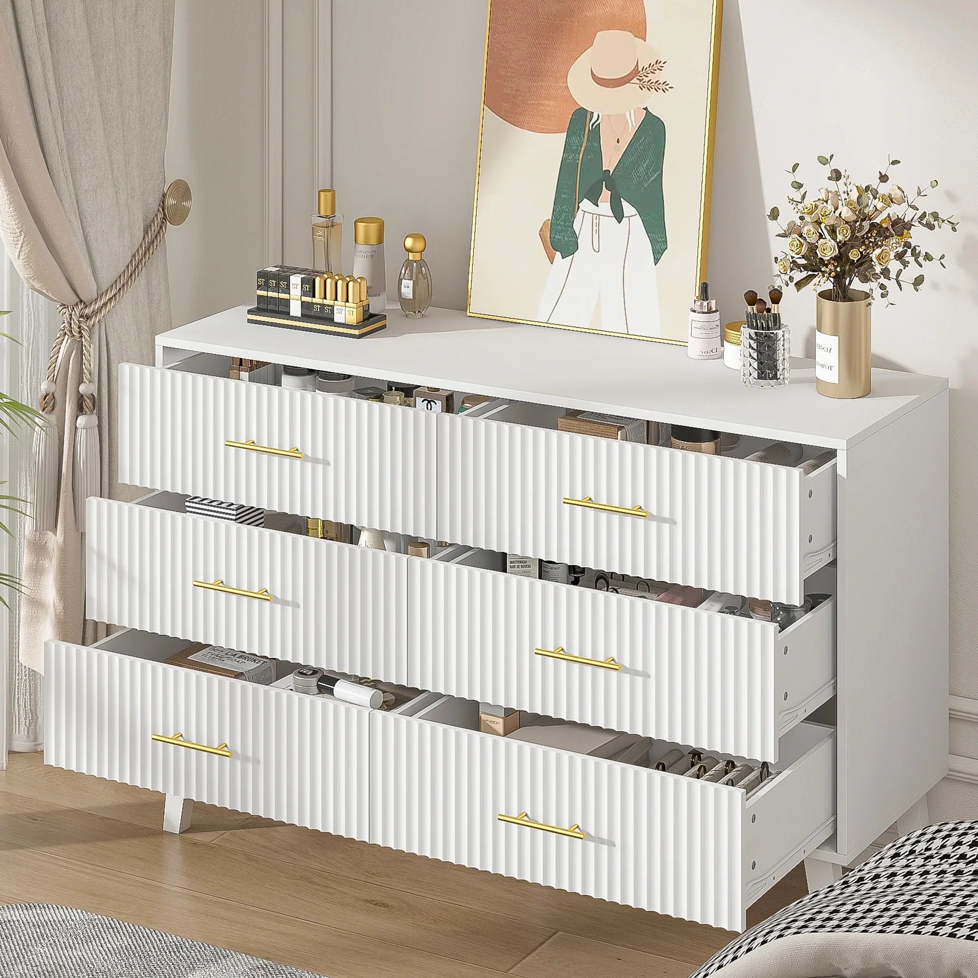 2026 New Fluted 6 Drawers Dresser, Wide Modern Chest of Drawers, 6 Drawer Double Dresser - Image 18