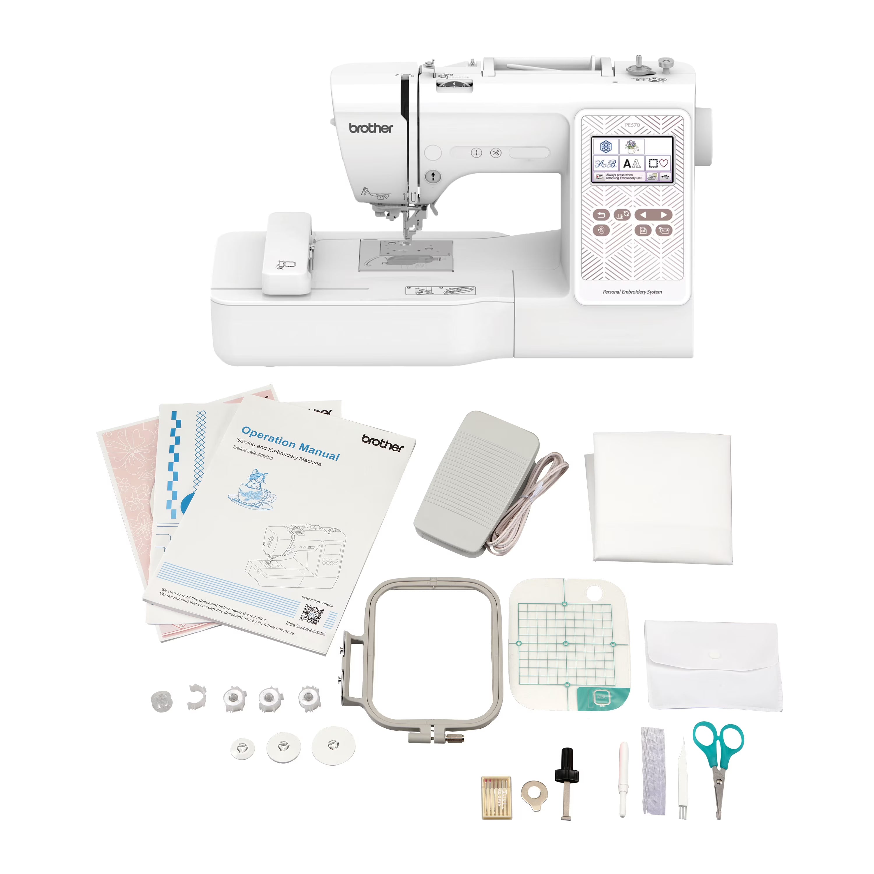 2026 New Brother PE570 Embroidery Machine with 135 Built-in Designs, Wireless Connectivity, and Artspira App Integration