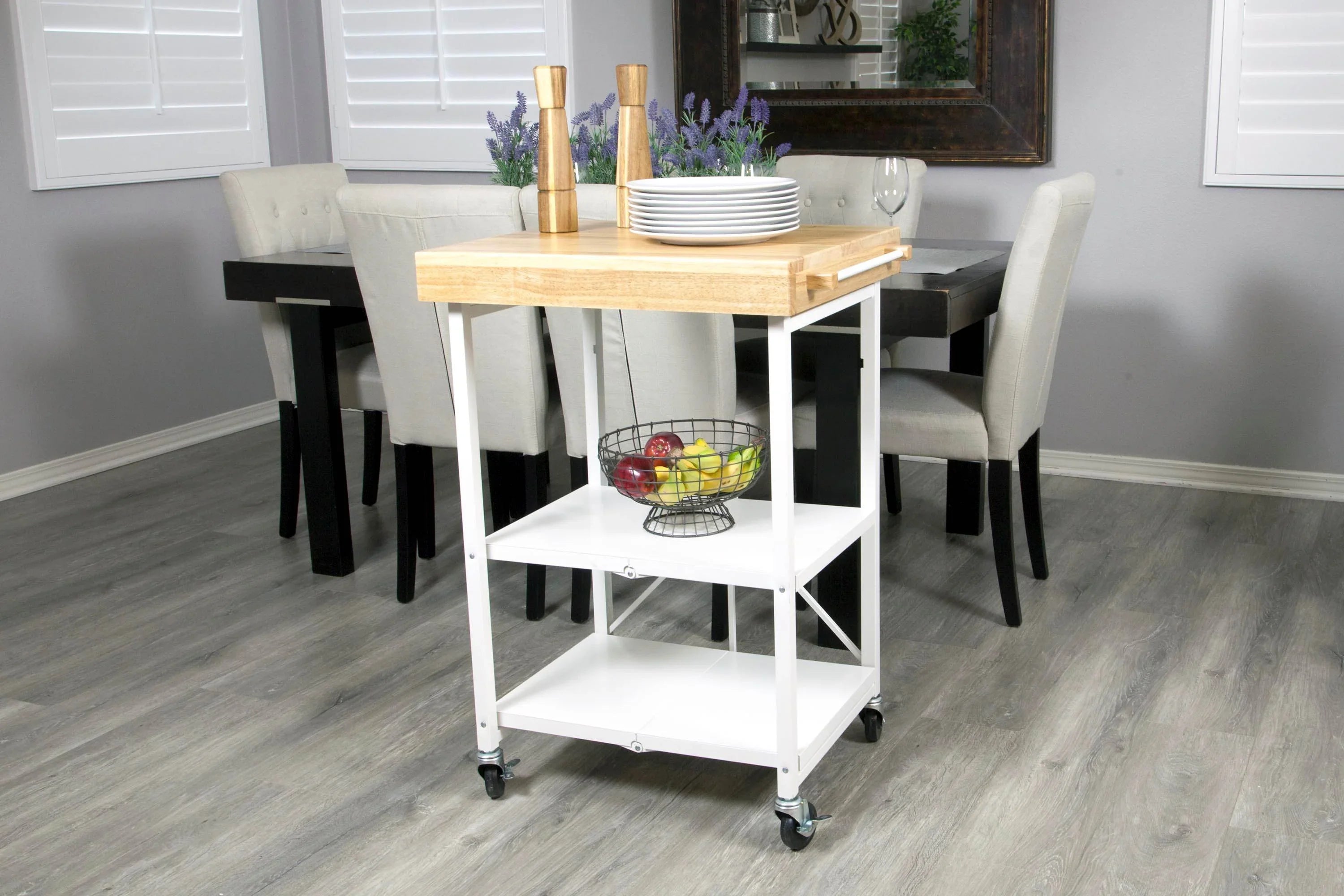 2026 New Origami Foldable Wheeled Portable Solid Wood Top Kitchen Island Bar Cart - Image 35