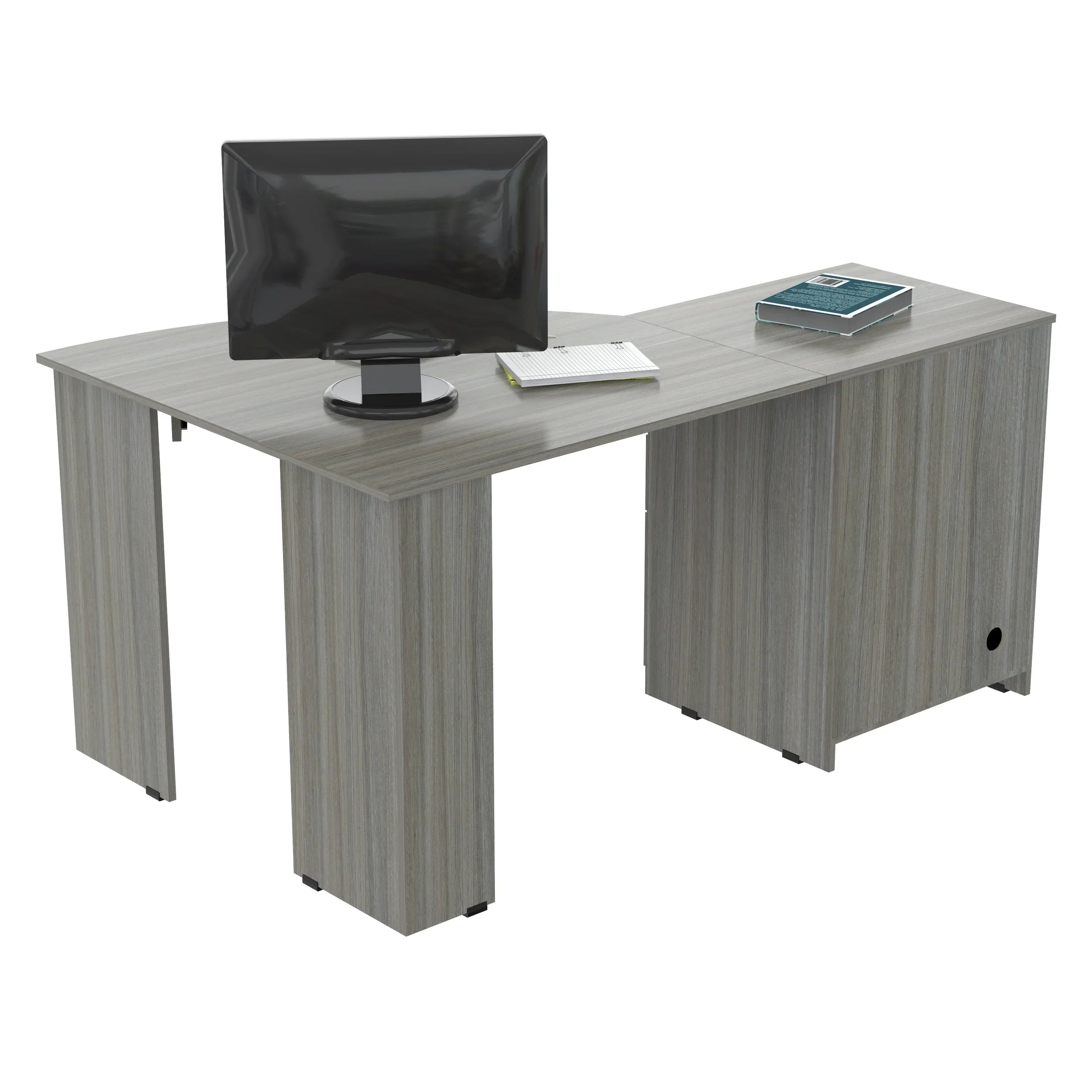 2026 New Inval Modern Corner Desk with 2 Drawers and Cabinet, Washed Oak - Image 14