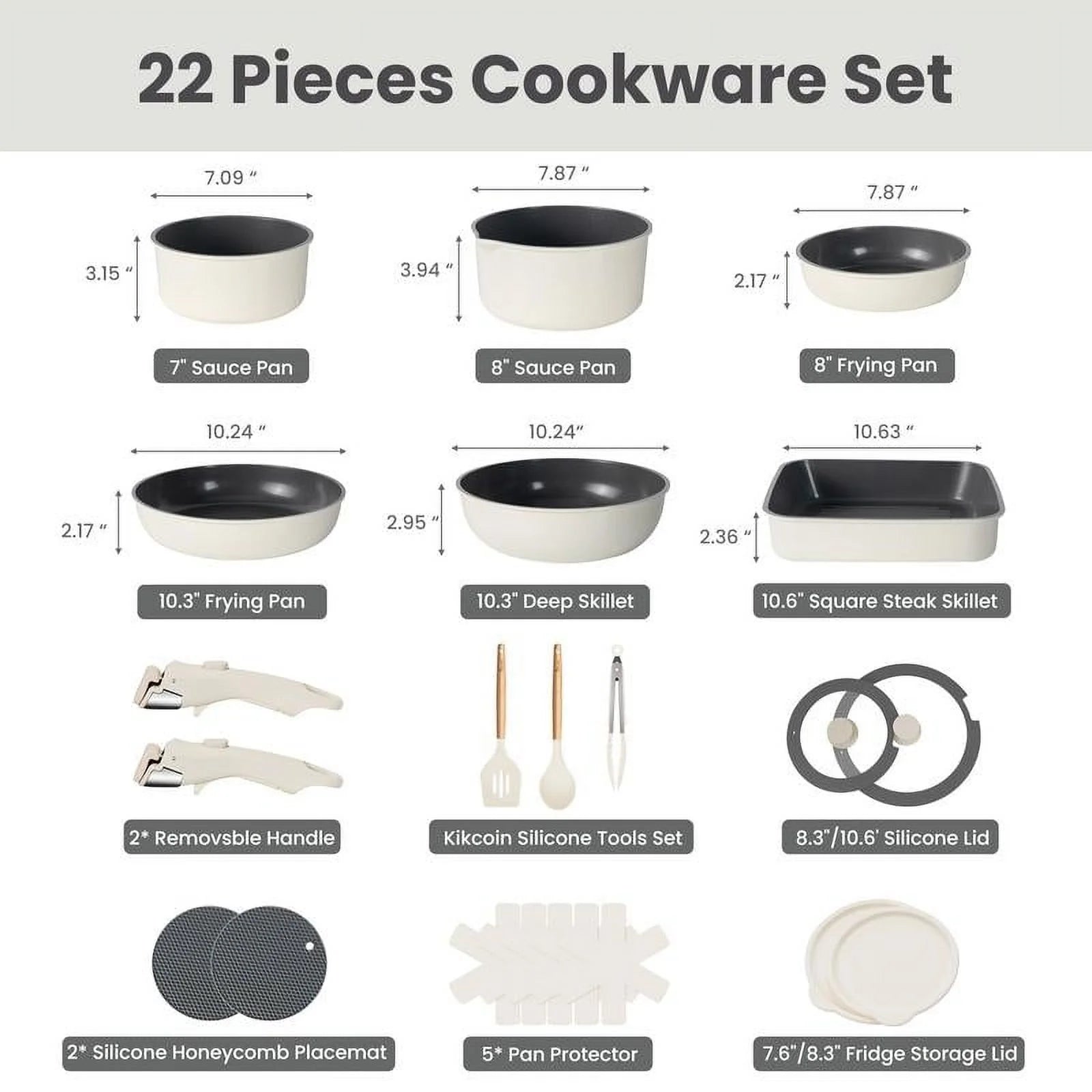 2026 New Non-Toxic Nonstick Ceramic 22 pcs pots and pans set complete Cookware Set with Lids,Detachable Handle,PFAS-Free,Dishwasher Oven Safe,Kitchen Outdoorfun Induction Compatible - Image 5
