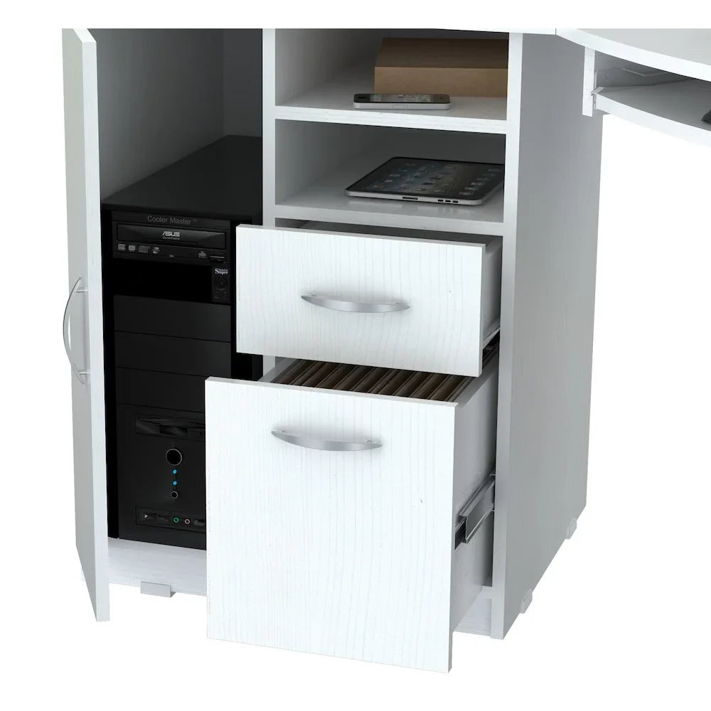 2026 New Inval Modern Corner Desk with 2 Drawers and Cabinet, Washed Oak - Image 7
