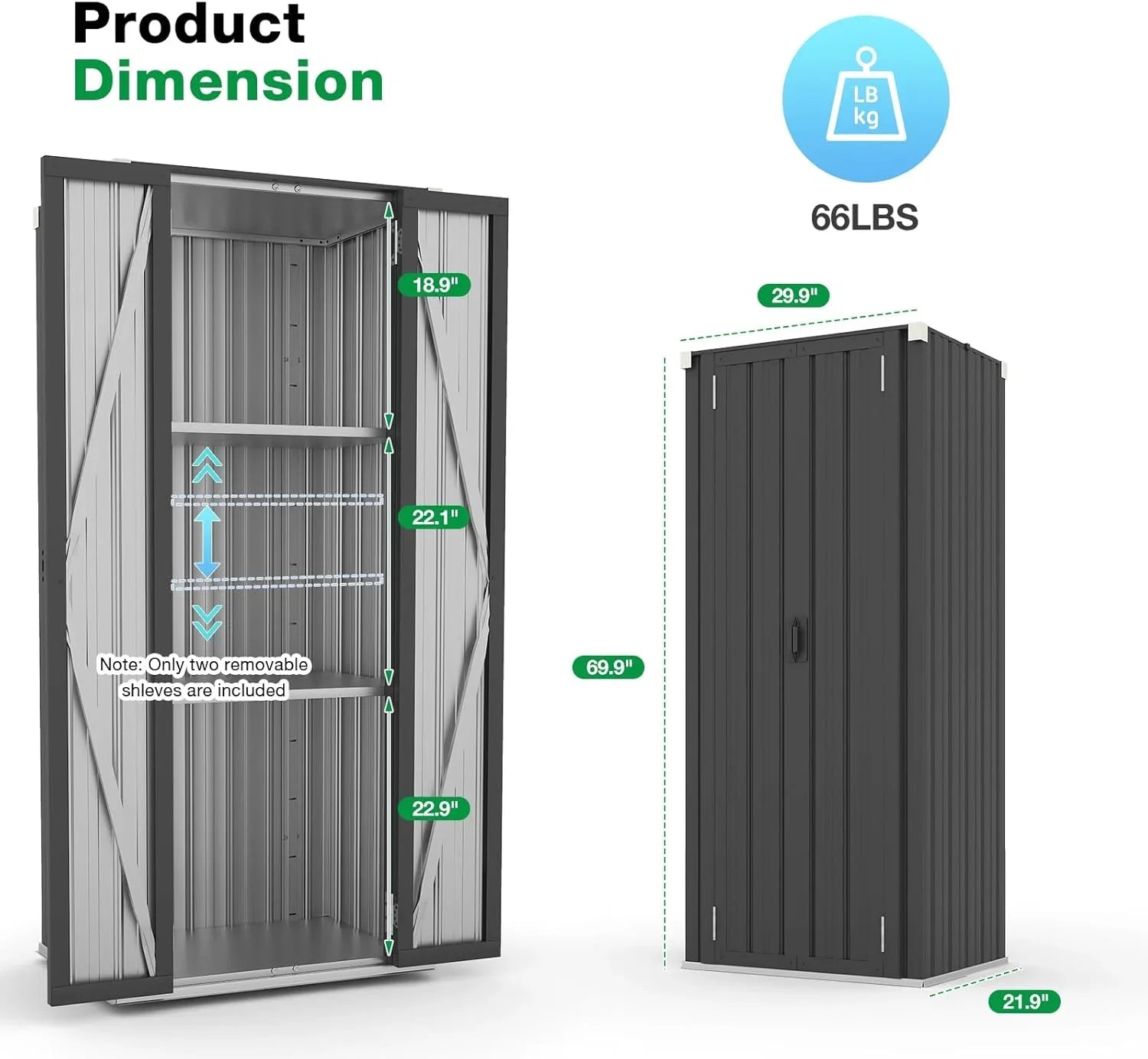 2026 New AECOJOY Outdoor Storage Cabinet for Garden & Patio, a Metal Organizer with Doors and Shelves in Gray - Image 9