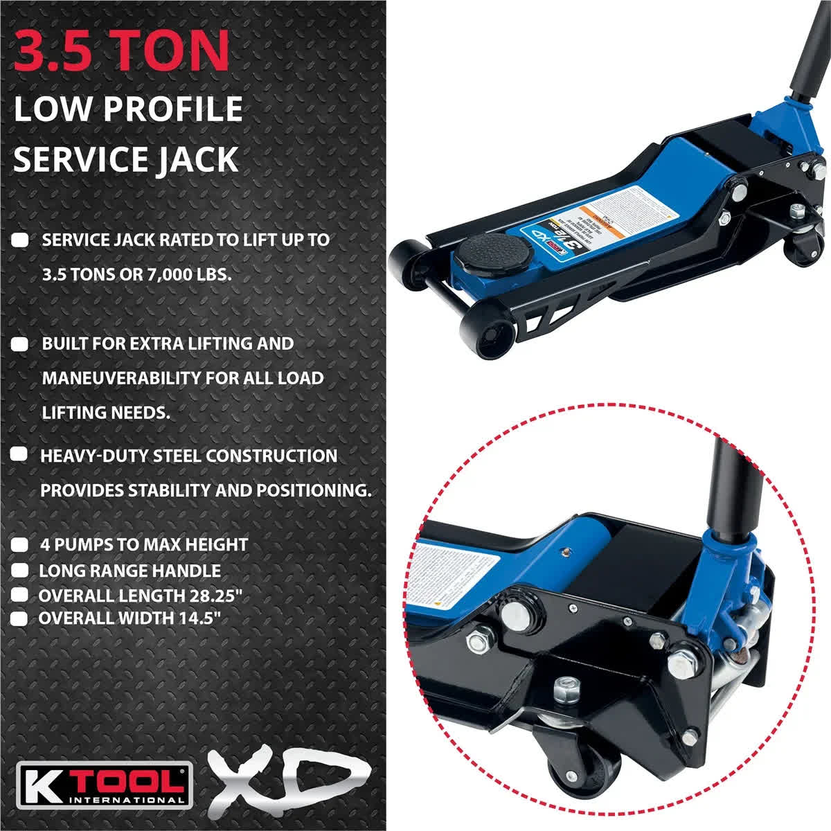 2026 New K-Tool INT022 3.5 Ton Low Profile Service Jack; Dual Pump Piston - Image 3