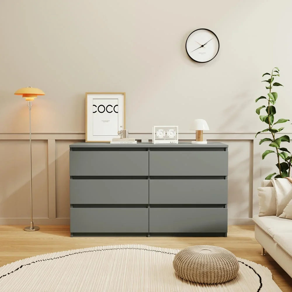 2026 New Kadyn Modern 6 Drawer Dresser Wood Cabinet,Dresser for Bedroom, Kitchen Storage Cabinet with Drawers, Chest of Drawers(Black) - Image 49