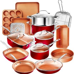 2026 New Gotham Steel 20 Pc Pots and Pans Set Nonstick Cookware + Bakeware Set, Complete Ceramic for Kitchen, Non Stick with Lids, Dishwasher / Oven Safe, Toxic - Red