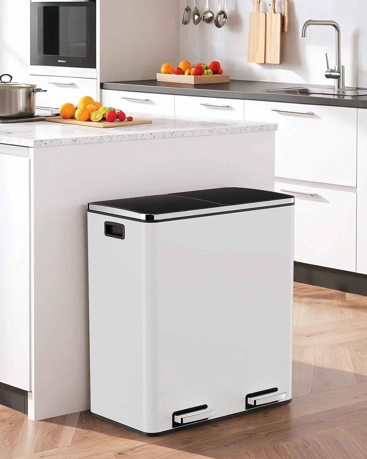 2026 New LAZY BUDDY Dual Garbage Can, Stainless Steel 16 Gallon Step Kitchen Trash Can with Soft-Close Lid, Double Compartment Garbage Recycling Bin - Image 26