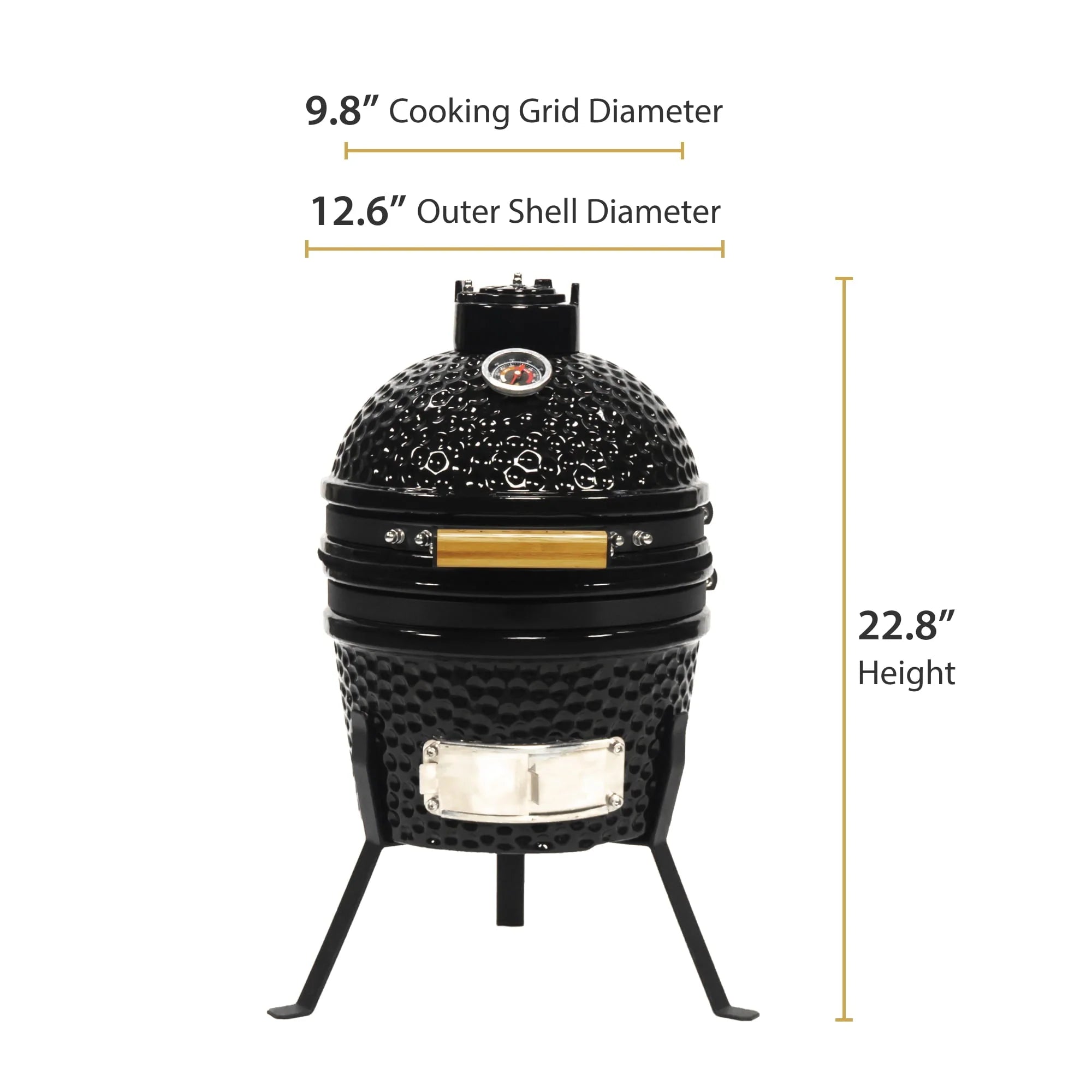 2026 New VESSILS 9.8-inch W Kamado Charcoal BBQ Grill – Heavy Duty Ceramic Barbecue Smoker and Roaster with Built-in Thermometer and Stainless Steel Grate (13 Inch Stand, Black) - Image 5