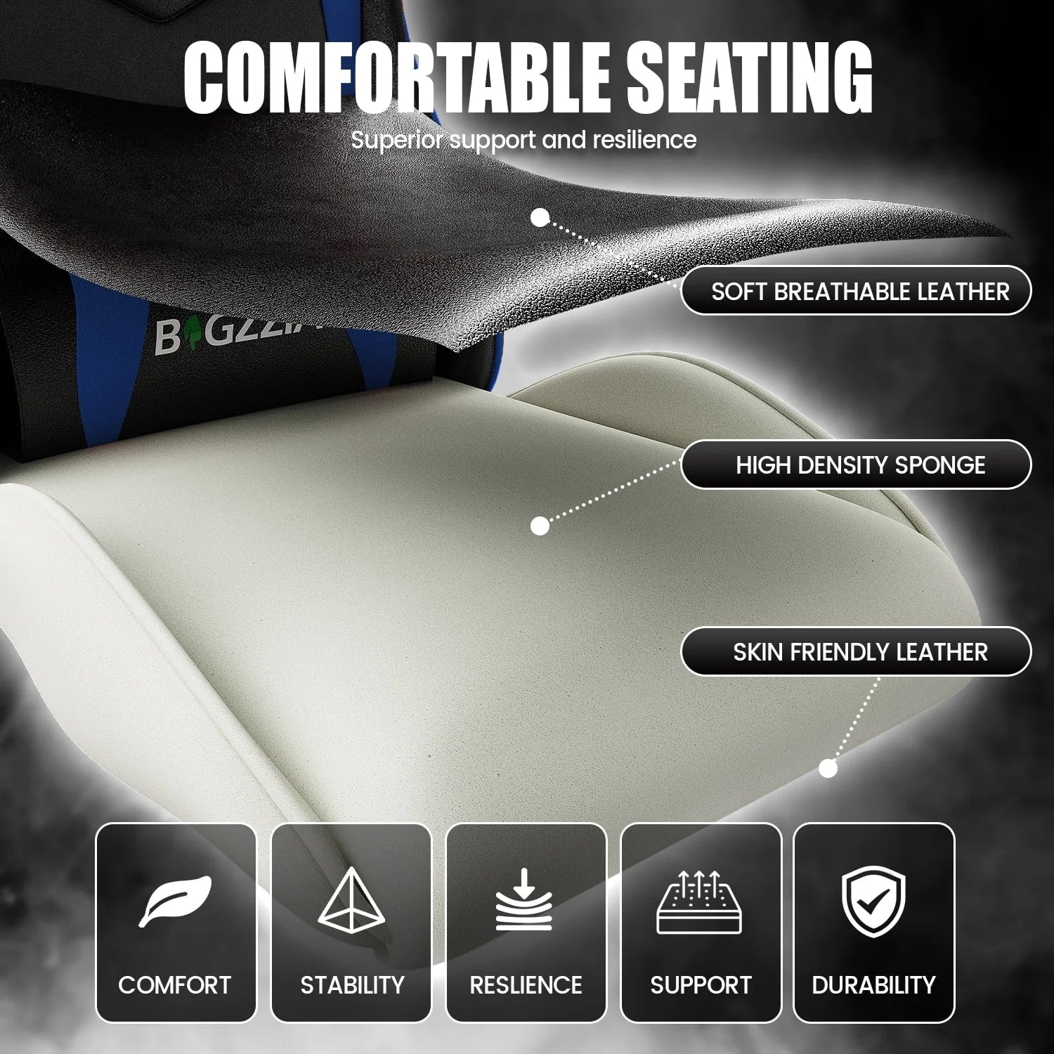 2026 New Bigzzia Gaming Chair Office Chair, Ergonomic Game Chair with Height Adjustable Headrest and Lumbar Support for Adults Teens, Black & White - Image 75