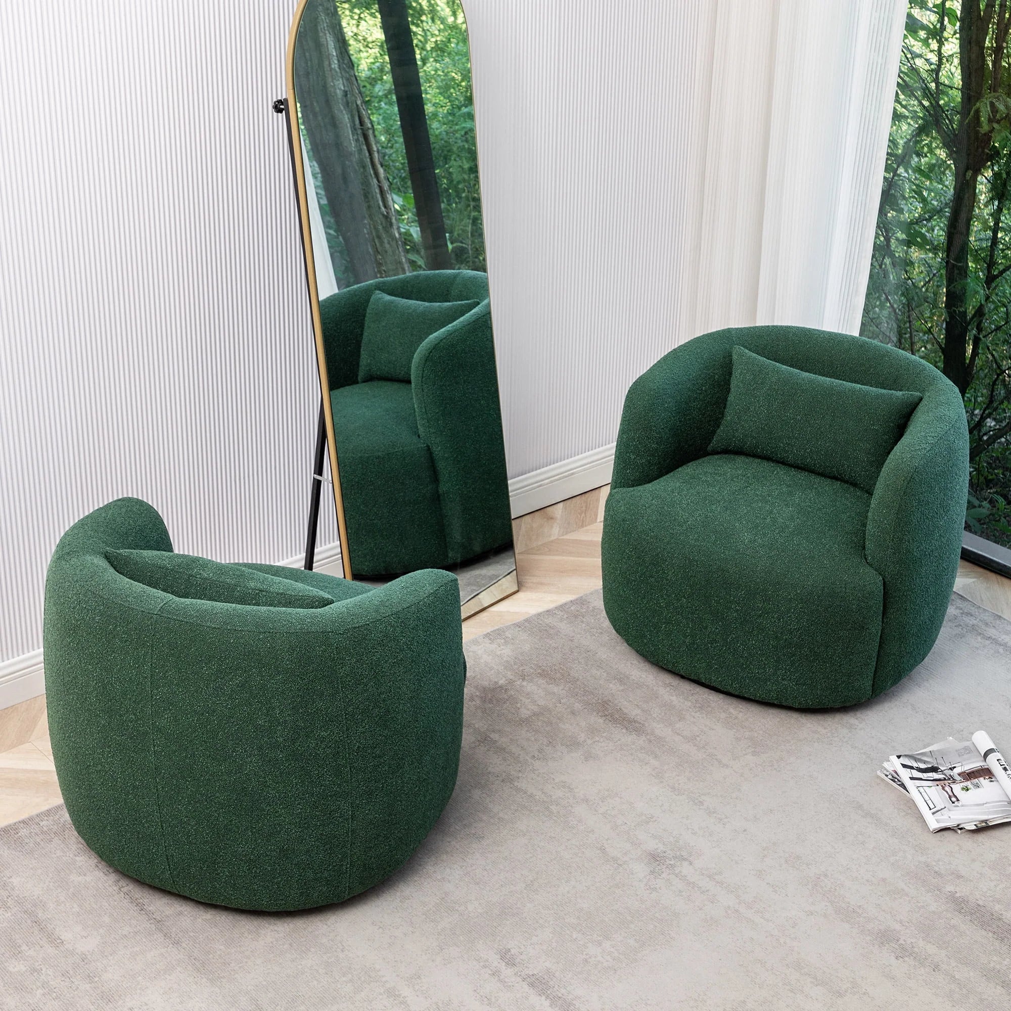 2026 New 34" Wide Boucle Swivel Barrel Chair, No Assembly Round Upholstered Armchair Accent Chair Single Sofa Chair with Toss Pillow for Living Room and Bedroom, Taupe - Image 34