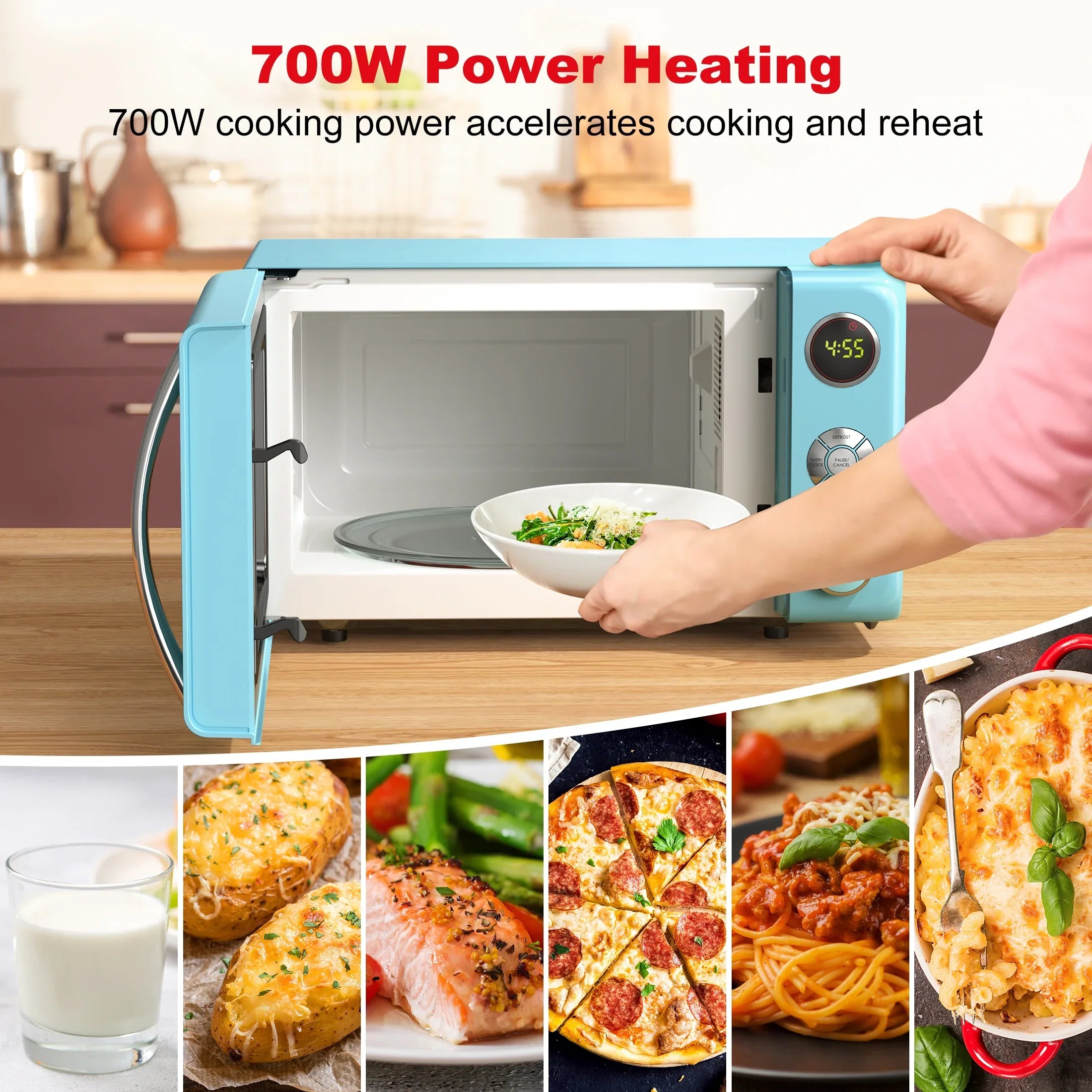 2026 New Galanz 0.7 Cu ft Retro Countertop Microwave Oven, 700 Watts, Blue, New - Image 6