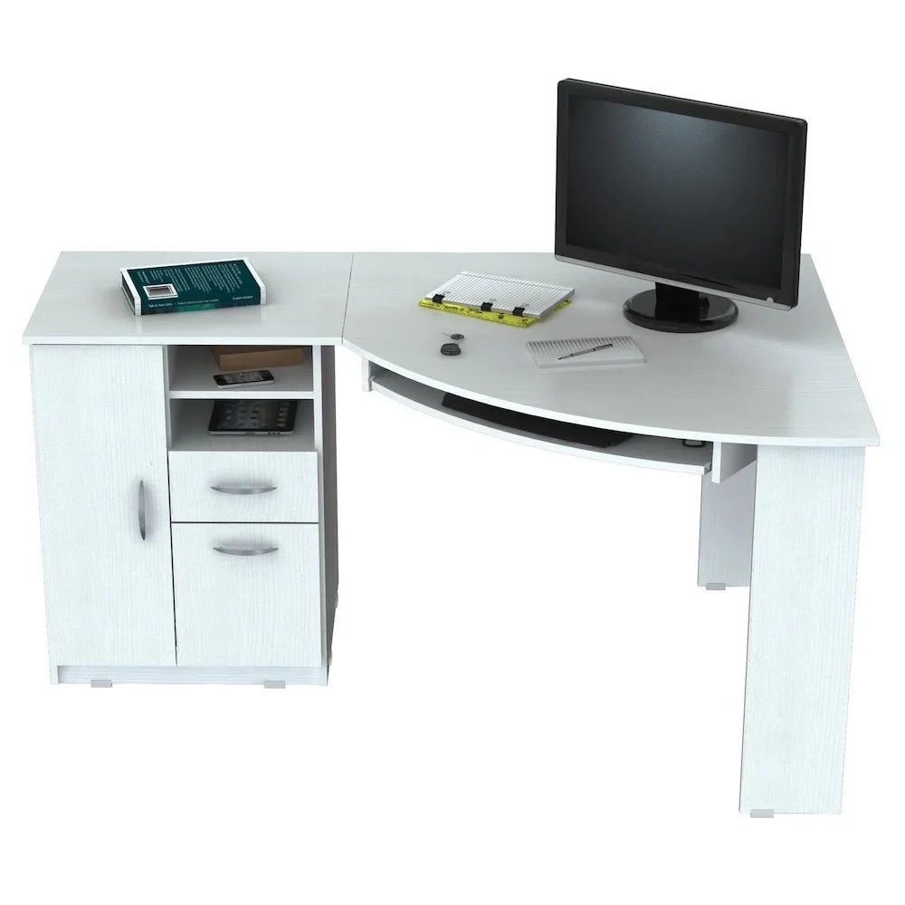 2026 New Inval Modern Corner Desk with 2 Drawers and Cabinet, Washed Oak - Image 5