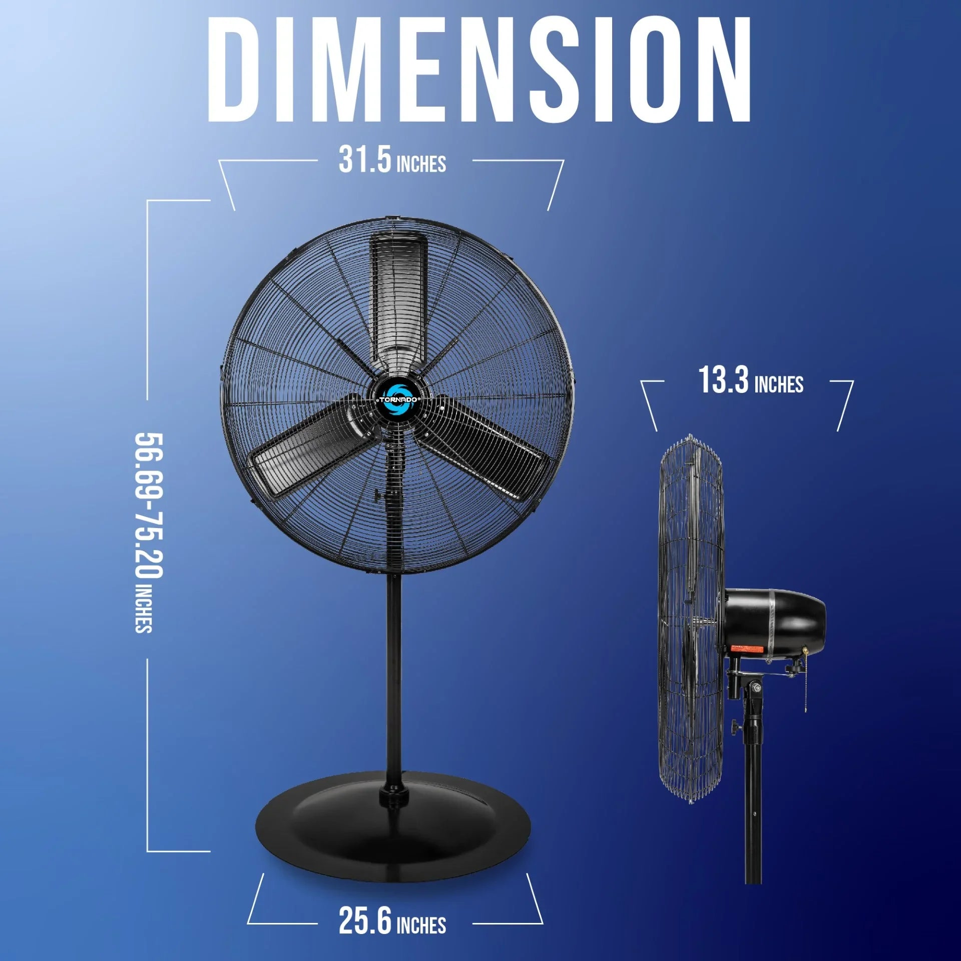 2026 New Tornado - 20 Inch High Velocity Metal Oscillating Pedestal Fan - Commercial, Industrial Use Water-Resistant - Image 21