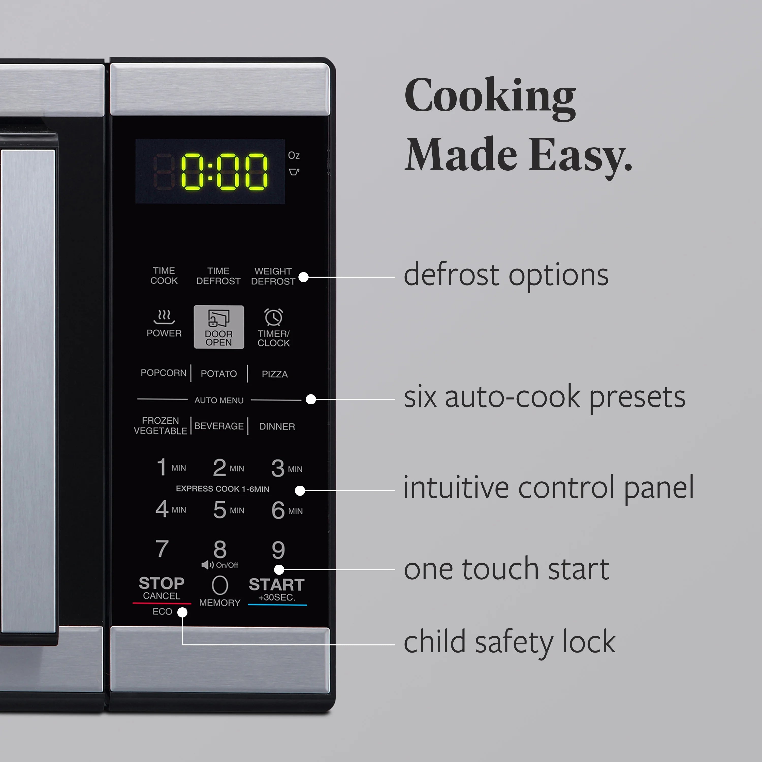 2026 New Farberware Countertop Microwave 900 Watts, .9 cu ft - Microwave Oven With Child Lock - Perfect for Apartments and Dorms - Easy Clean Grey Interior, Stainless Steel - Image 3