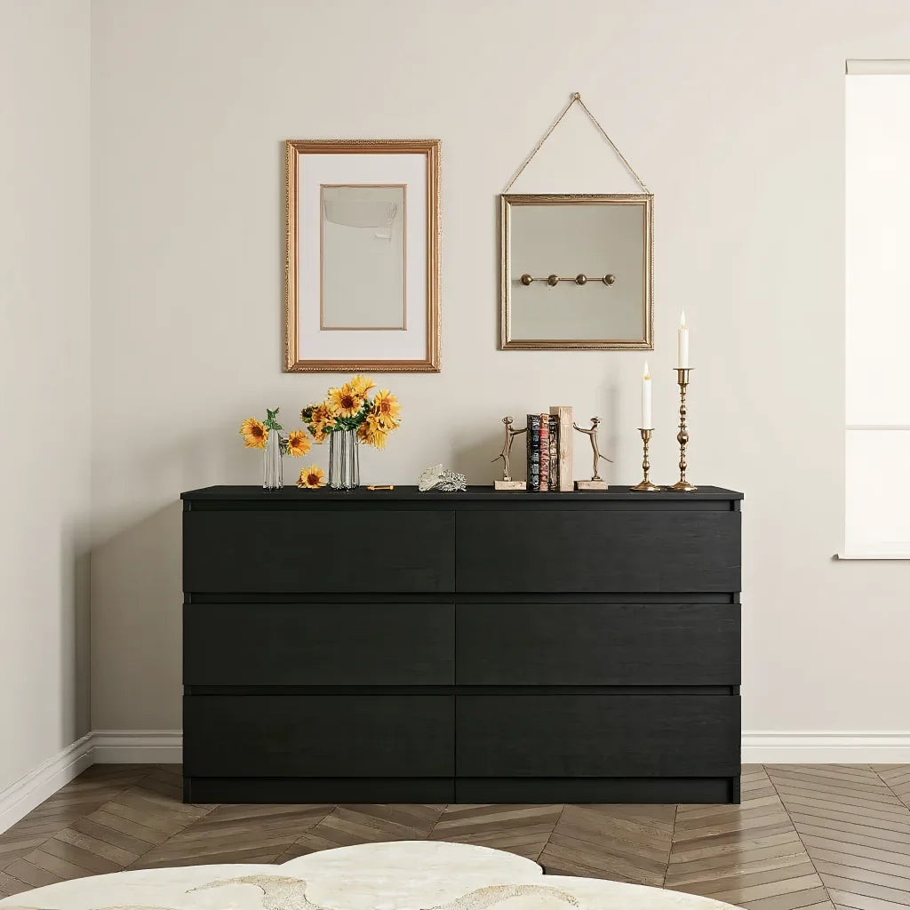 2026 New Kadyn Modern 6 Drawer Dresser Wood Cabinet,Dresser for Bedroom, Kitchen Storage Cabinet with Drawers, Chest of Drawers(Black) - Image 20