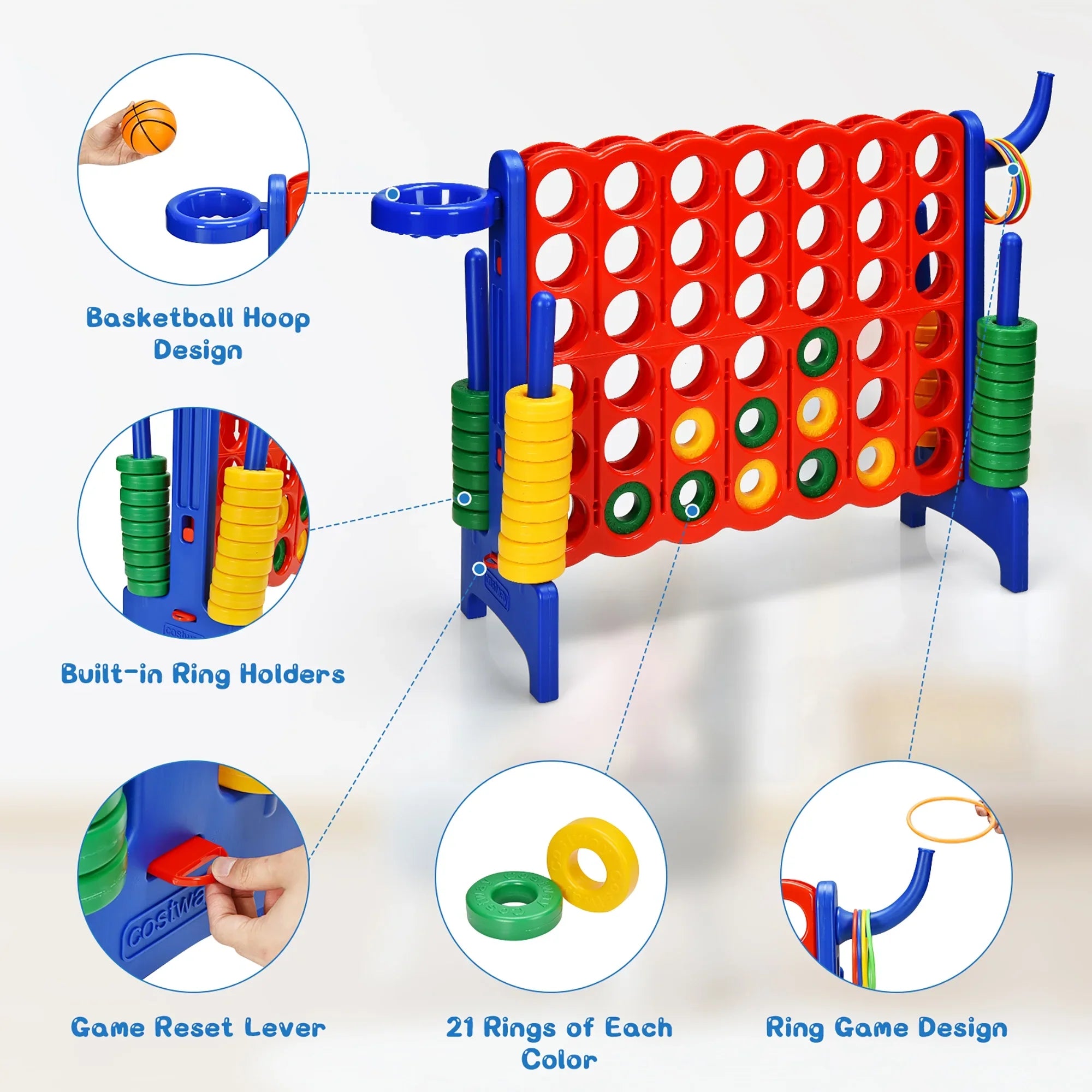2026 New Costway Giant 4 in A Row Jumbo 4-to-Score Game Set W/Storage Carrying Bag for Kids Adult - Image 17
