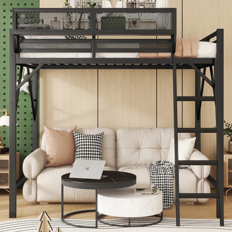 2026 New Duxelifin Queen Size Metal Loft Bed Frame, Heavy Duty Steel High Loft Bed with Storage Shelves & Ladder, Space-Saving Loft Bed for Apartments, Adults, Teens & Juniors (Black) - Image 7