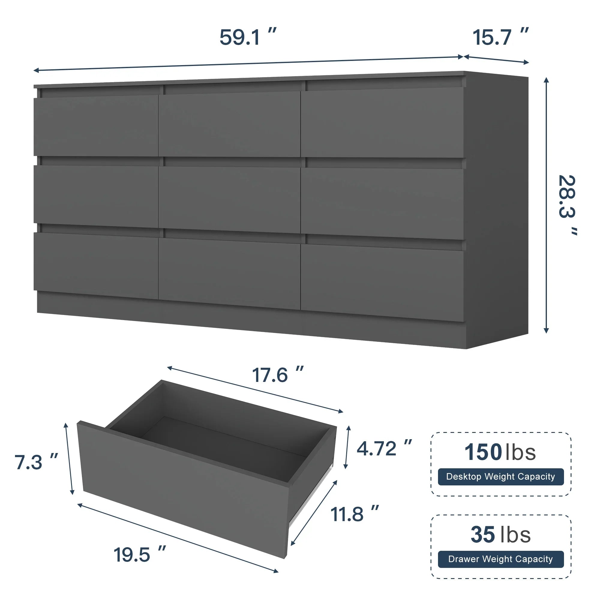 2026 New Kadyn Modern 6 Drawer Dresser Wood Cabinet,Dresser for Bedroom, Kitchen Storage Cabinet with Drawers, Chest of Drawers(Black) - Image 79