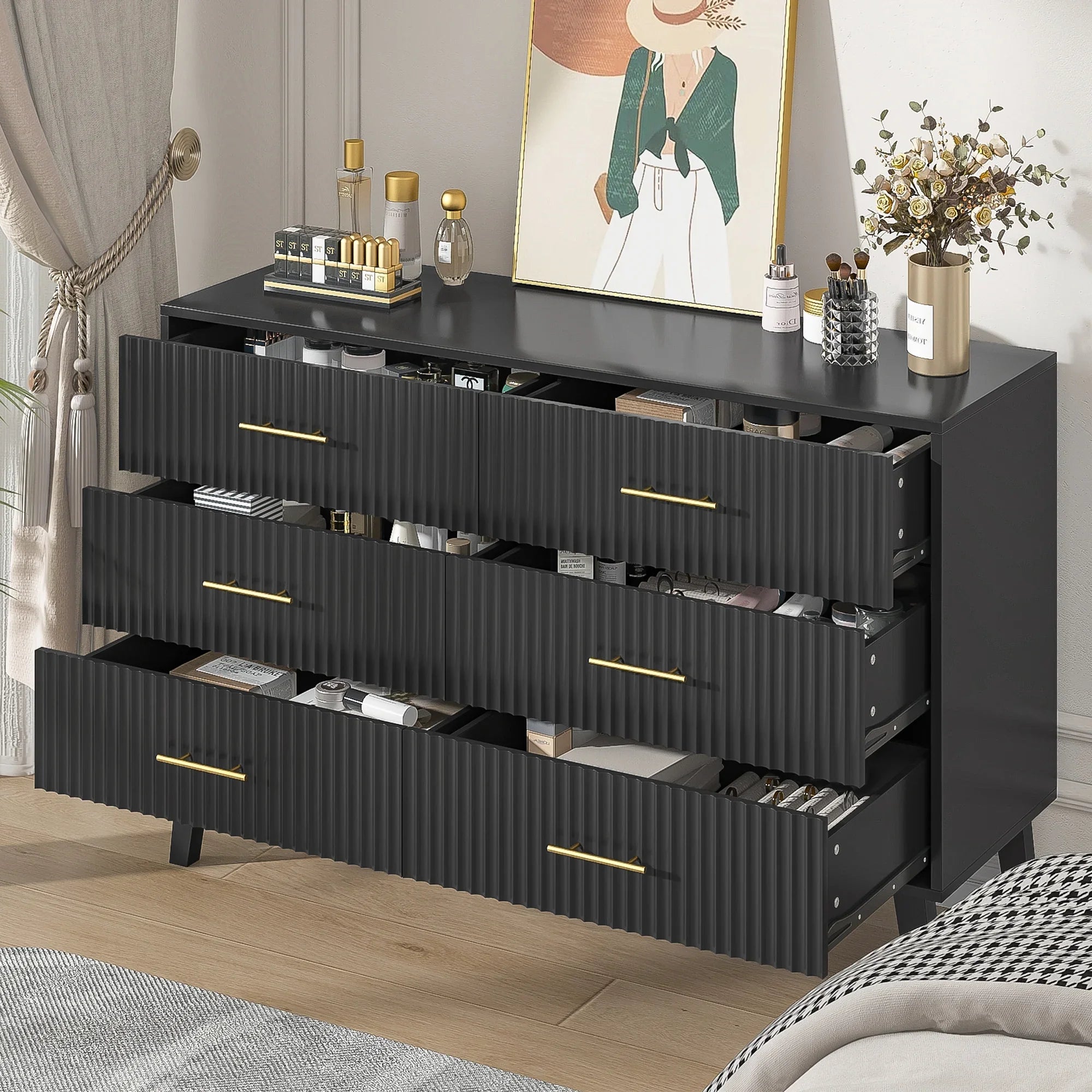2026 New Fluted 6 Drawers Dresser, Wide Modern Chest of Drawers, 6 Drawer Double Dresser - Image 34