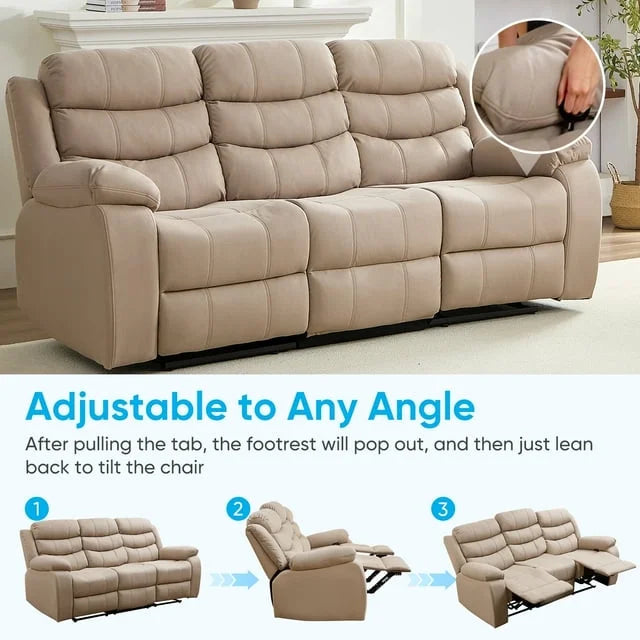 2026 New MUZZ Modern Reclining Sofa,3-Seater Recliner Sofa with Cup Holders, Flip-Up Storage, Reversible Backrest and Footrest, Gray - Image 11