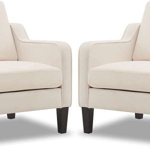 2026 New VINGLI Mid-Century Accent Chairs, Upholstered Linen Armchairs for Living Room/Bedroom, Beige (Set of 2)