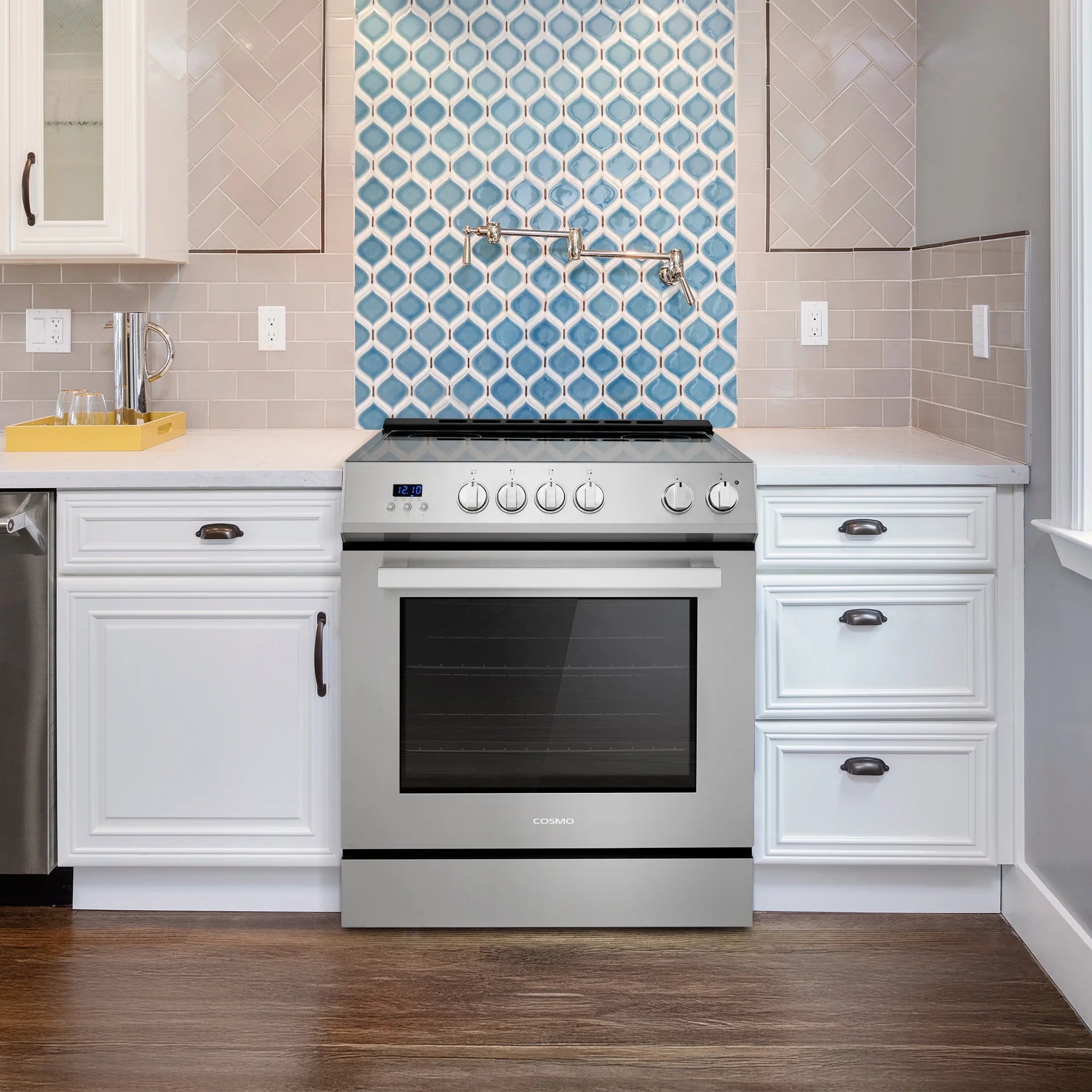 2026 New Cosmo 30 in. Stellar Collection 5.0 cu. ft. Electric Range with 4 Burner Glass Cooktop and Convection Oven in Stainless Steel - Image 3