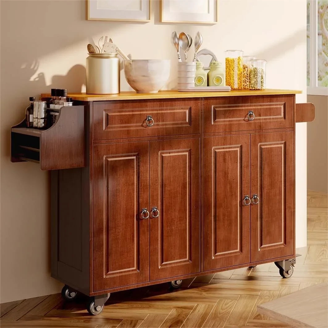 2026 New Lofka 52-Inch Kitchen Island with Storage on Wheels with Wood Drop Leaf, Ideal for Small Kitchens - Image 21