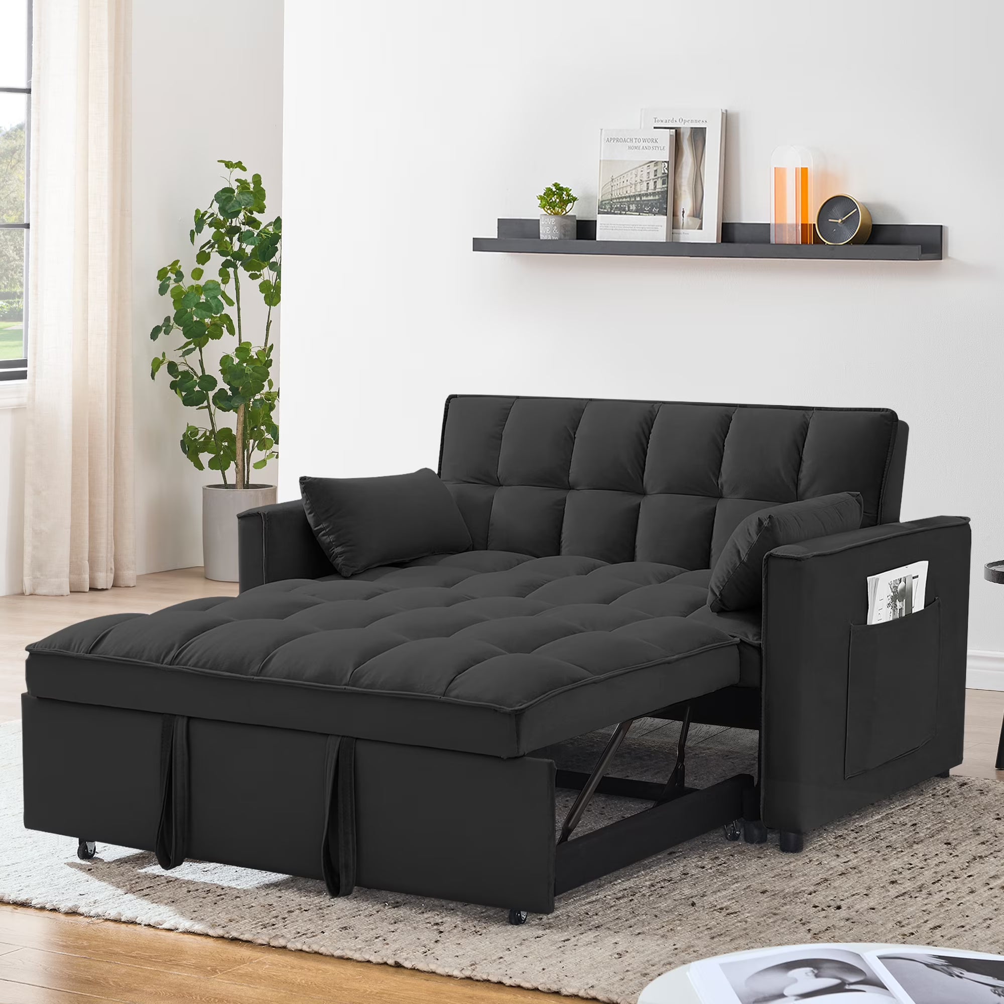 2026 New Convertible Sofa Bed,3-in-1 Sleeper Sofa with Pull Out Bed,Velvet Highly Elastic Sponge Futon Couch Loveseat with Adjustable Backrest and 2 Pillows for Living Room,Gray - Image 5
