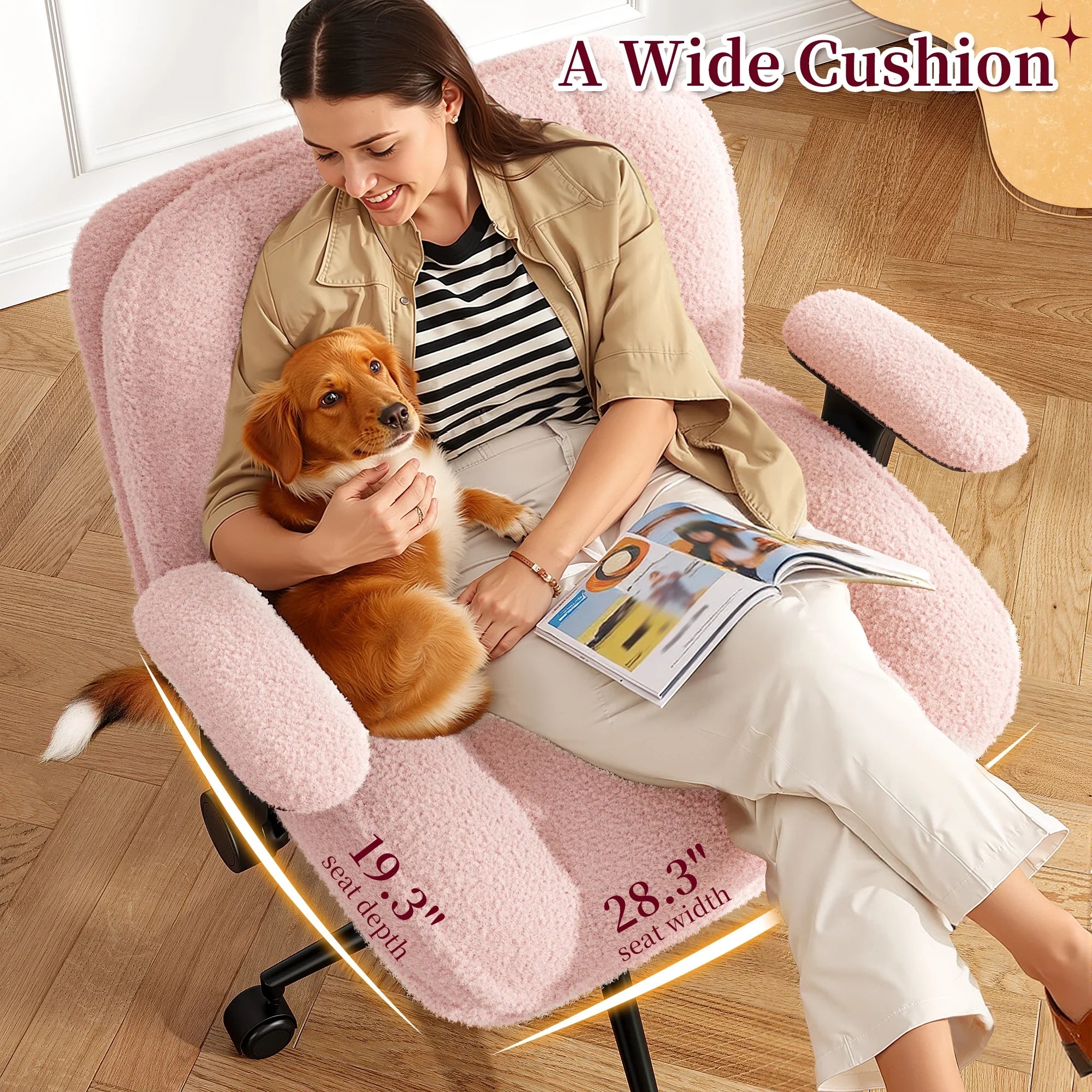 2026 New Romorgniz Criss Cross Chair with Adjustable Arms & Lumbar Support Office Chair with Reclining Back, Thick Cushion & Wheels for Office, Gaming, Reading, Vanity, Off-White - Image 32