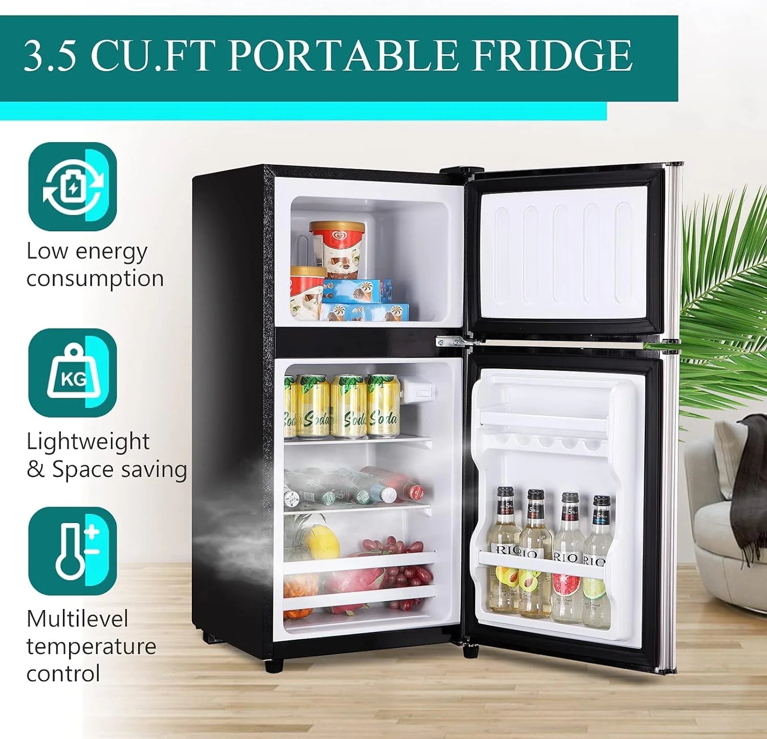 2026 New Harper & Bright Designs Double Door Mini Fridge with Freezer, 3.2 Cu.Ft Compact Refrigerator with Adjustable Shelf, Adjustable Thermostat and Reversible Door for Bedroom, Dorm, Home Office, White - Image 15