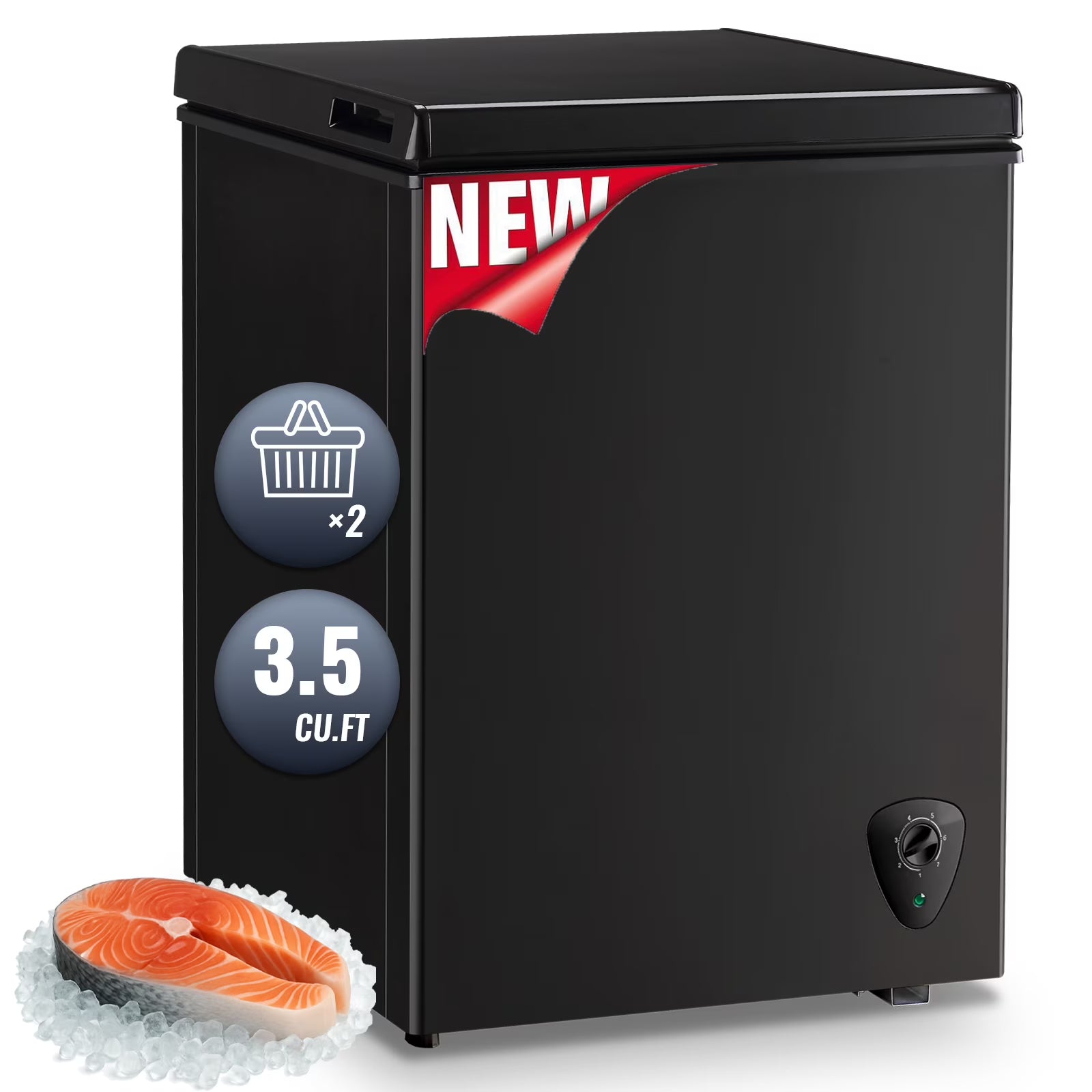 2026 New JIEJIA Compact Freezer 3.5 cu ft Environmental Chest Freezer, Mini Freezer with 7 Gear Adjustable Temperature, Removable Storage Basket, Energy Saving, White - Image 3